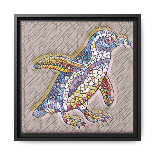Stained Glass Penguin Framed Canvas Art — Colorful Mosaic Wall Decor