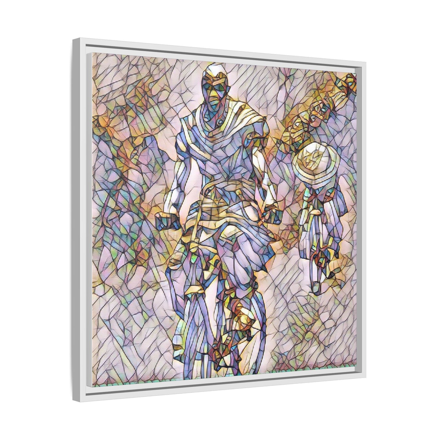 Framed Matte Canvas — Abstract Cyclist Artwork (Multi‑Color)