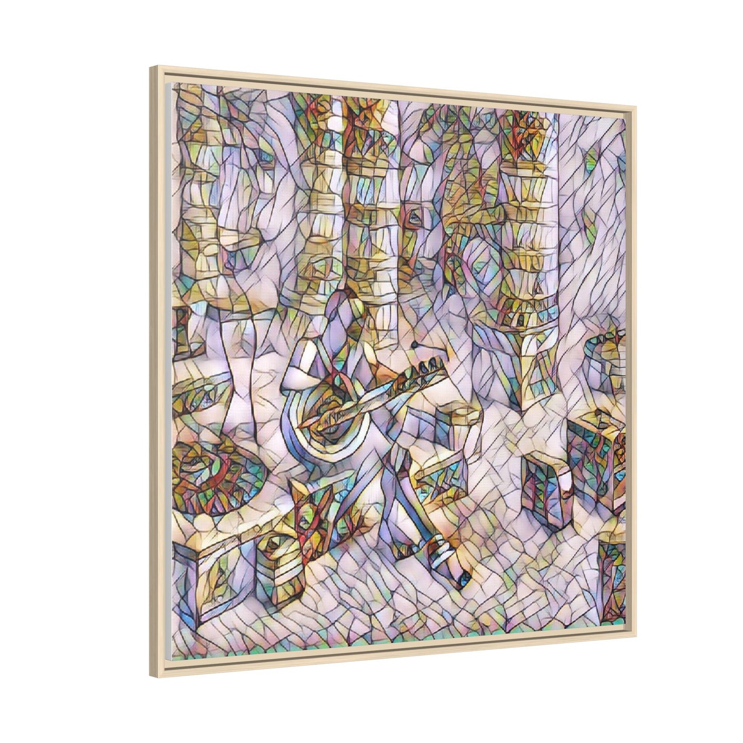 Framed Matte Canvas Art - Abstract Guitarist in Colorful Mosaic