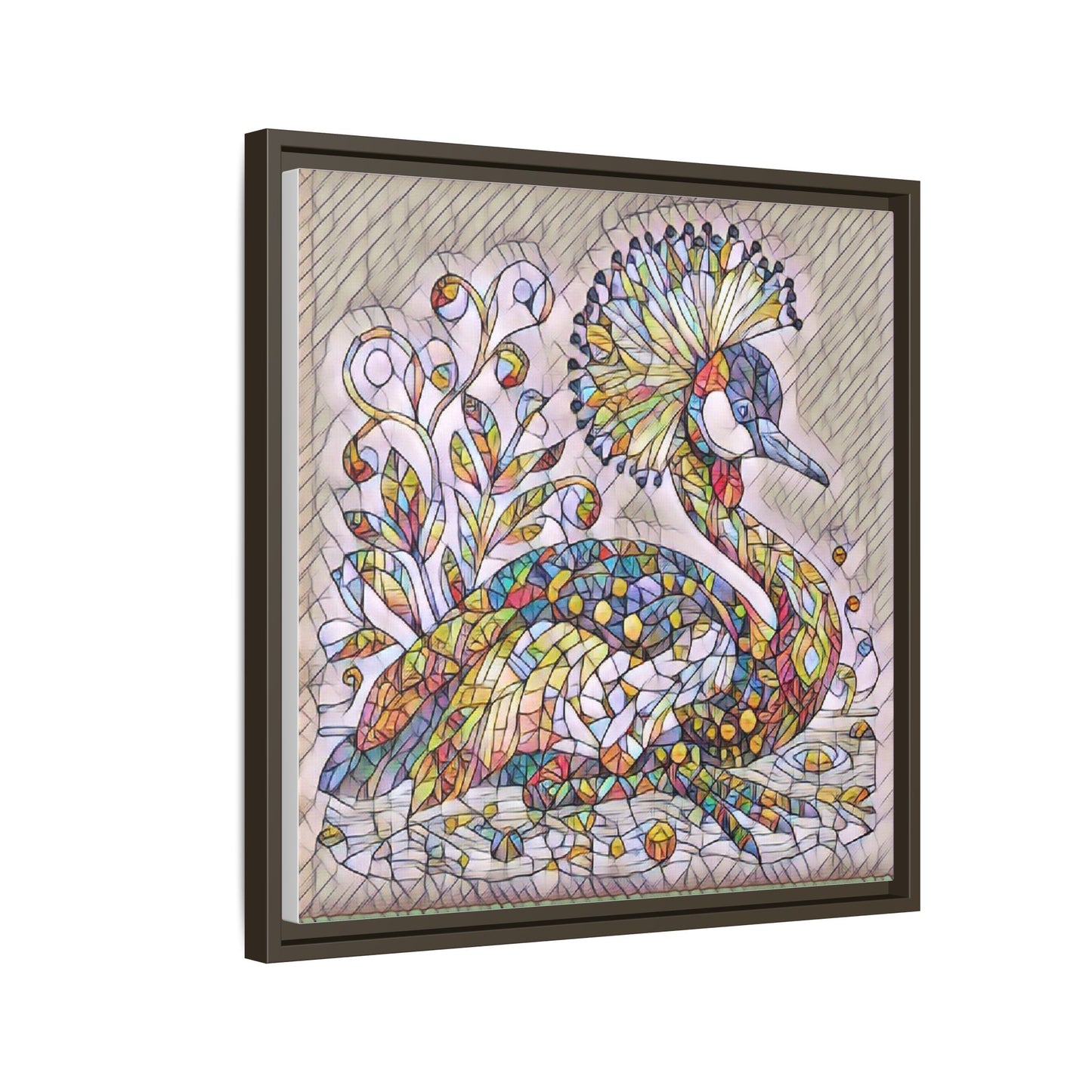 Colorful Peacock Mosaic Framed Canvas Art