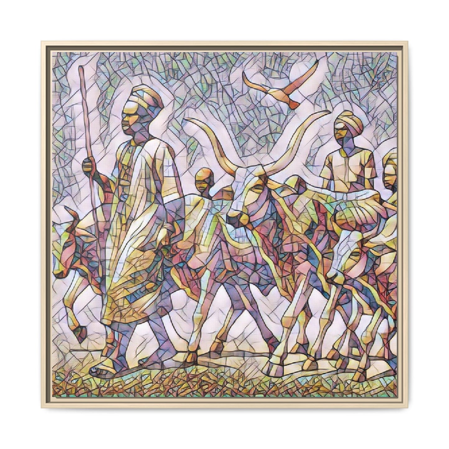 Framed Matte Canvas: Colorful African Herdsmen Art Print