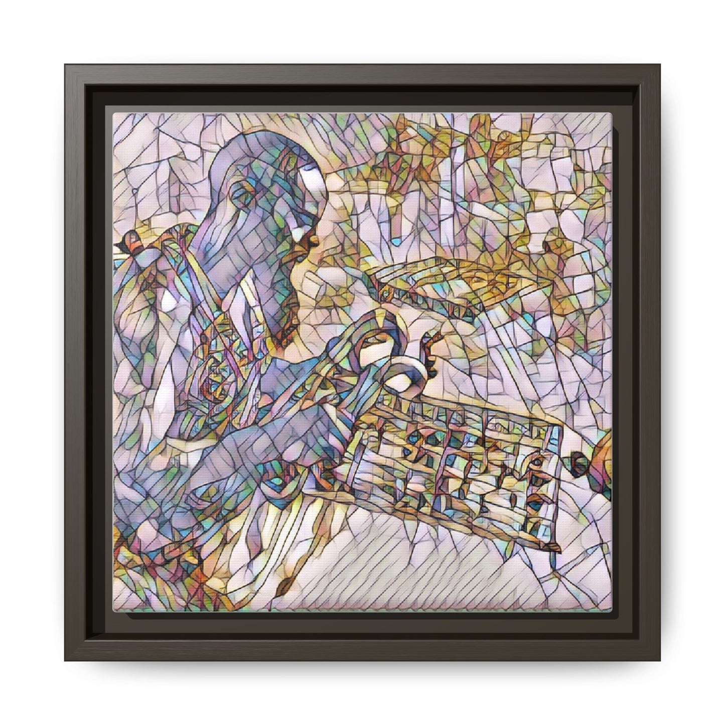 Framed Matte Canvas Art – Abstract Musician with Keyboard (Multi-Color)