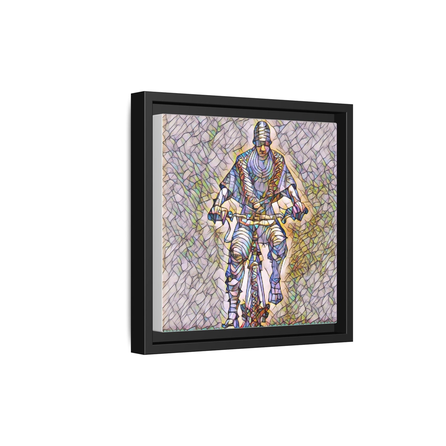 Framed Matte Canvas Art - Stylized Cyclist Illustration