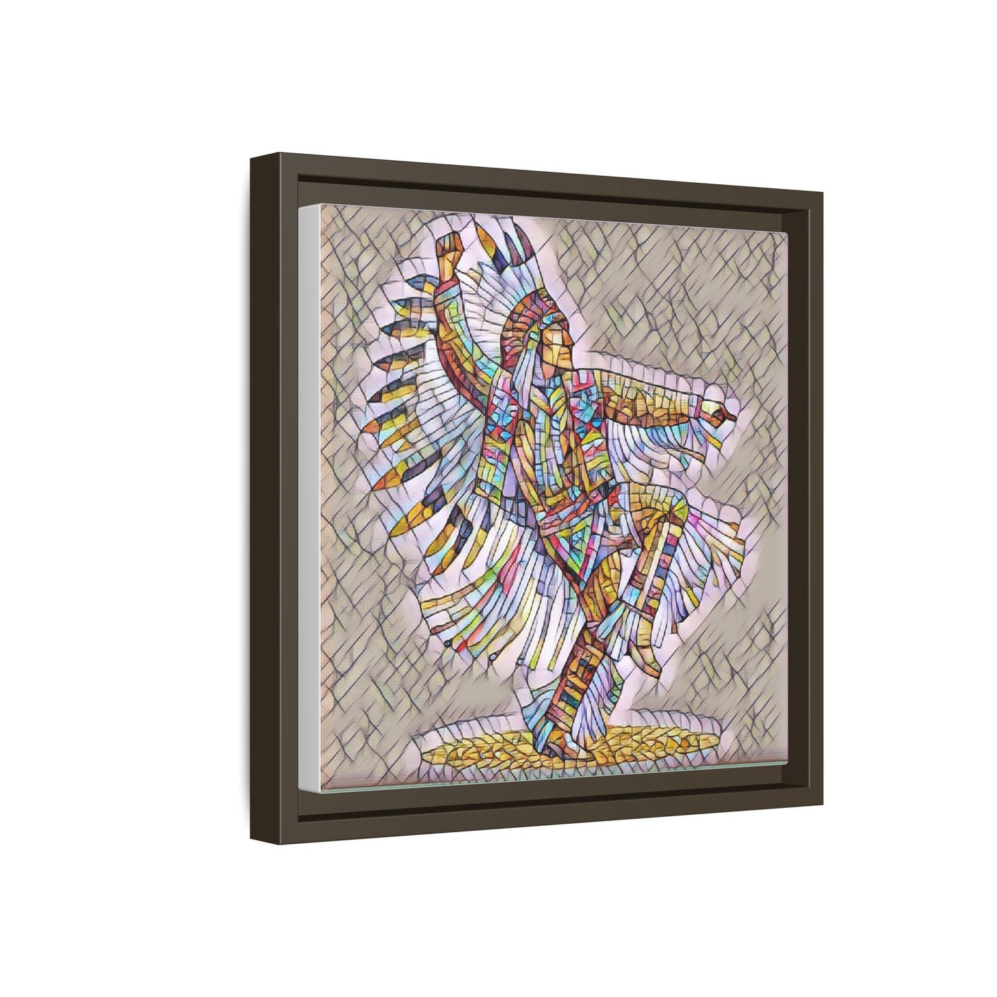 Colorful Native Dancer Framed Canvas Art — Stained Glass Style Wall Decor