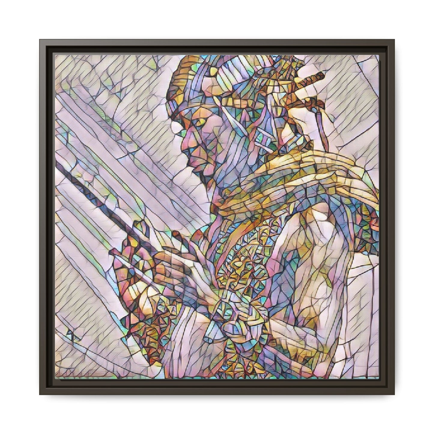 Framed Canvas Art - Colorful Tribal Warrior Portrait (Matte)