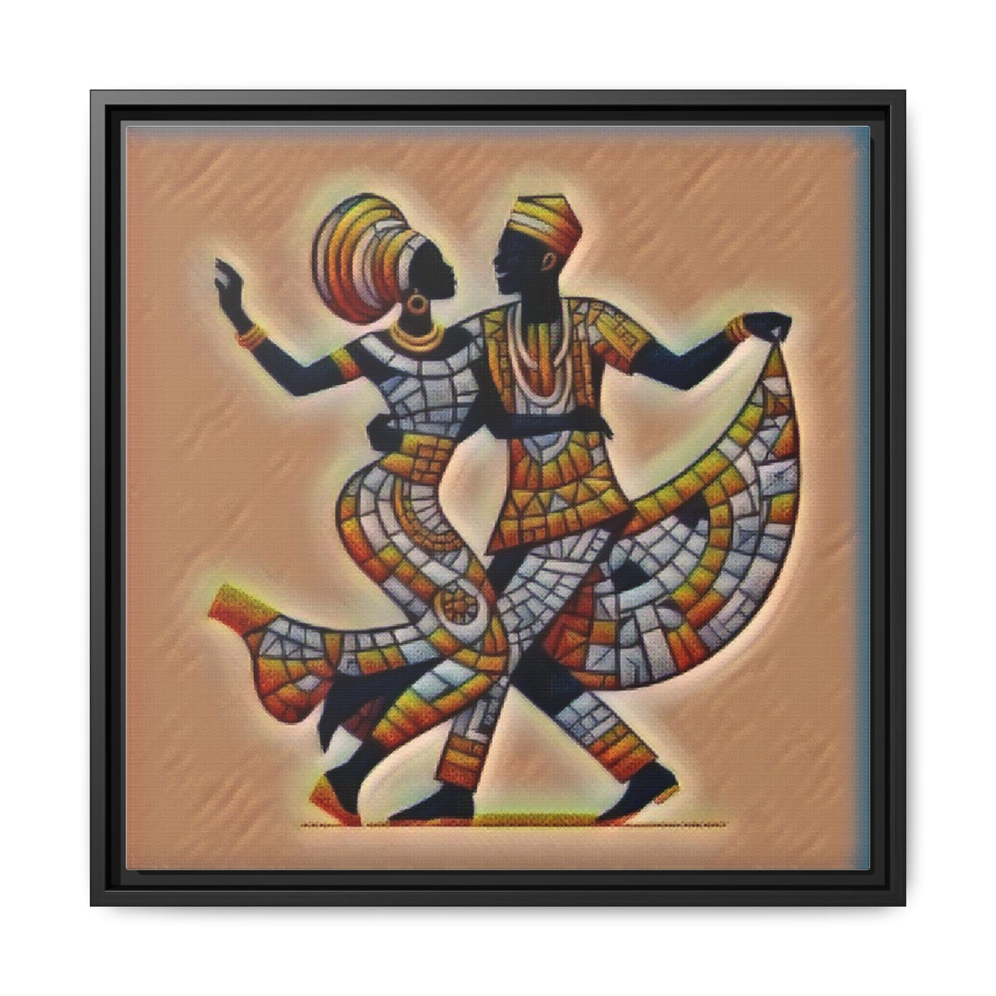 Framed African Dance Mosaic Art Print — Matte Canvas Wall Decor