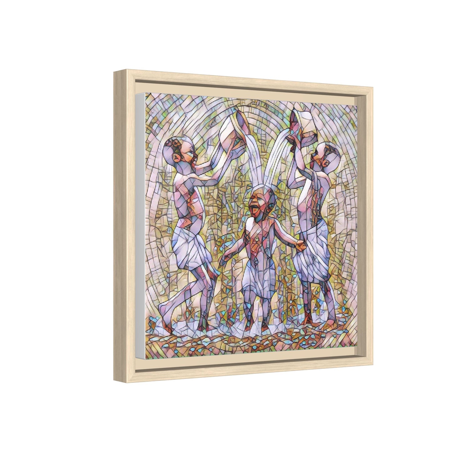 Framed Matte Canvas Art – Joyful Water Dance Family Stained-Glass Print