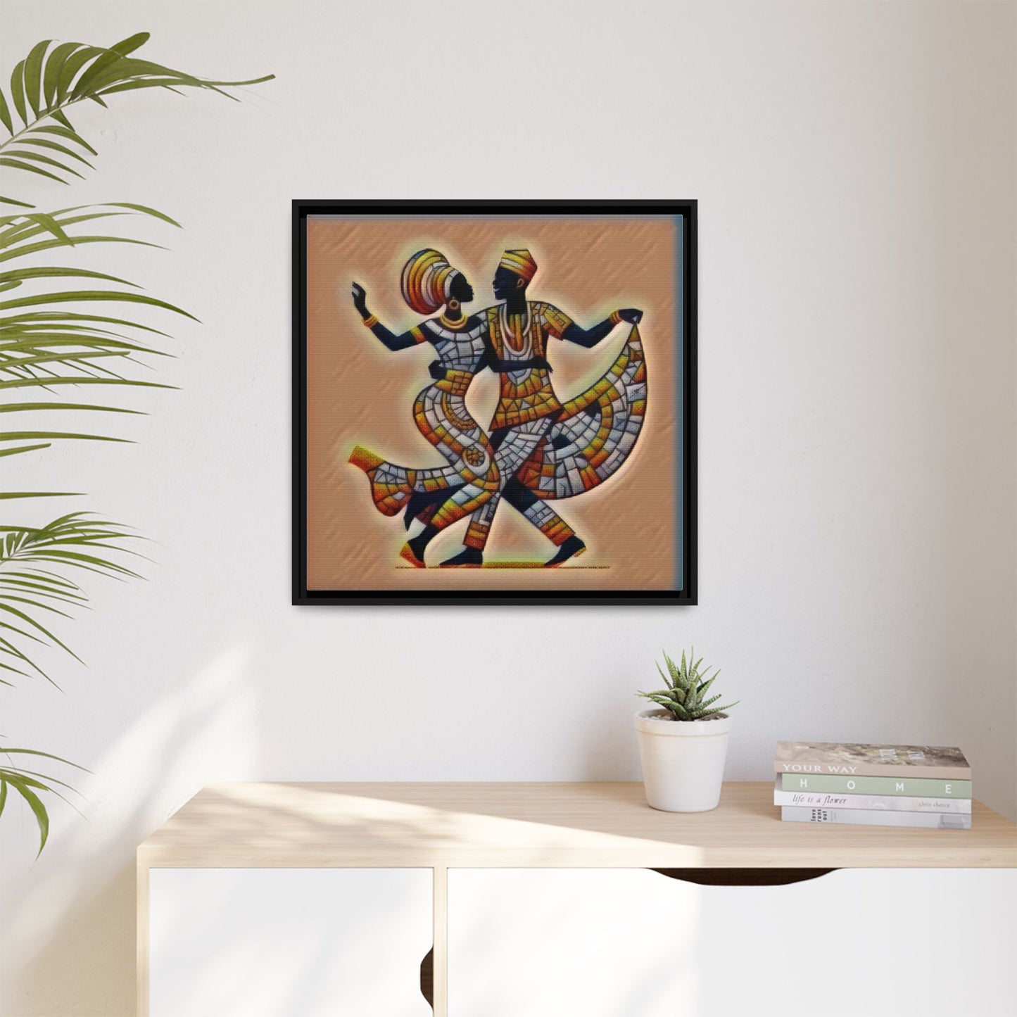 Framed African Dance Mosaic Art Print — Matte Canvas Wall Decor