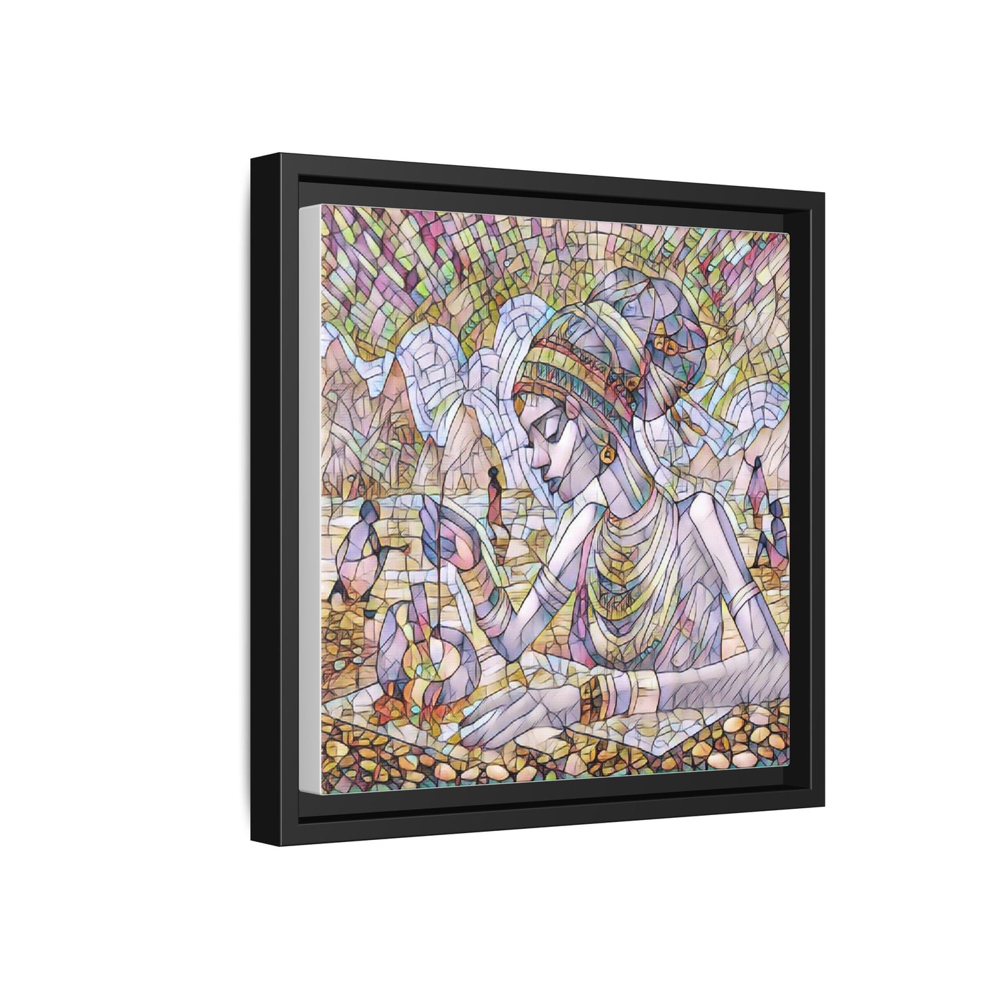 Framed Matte Canvas Art — Mosaic-Inspired Egyptian Woman Illustration