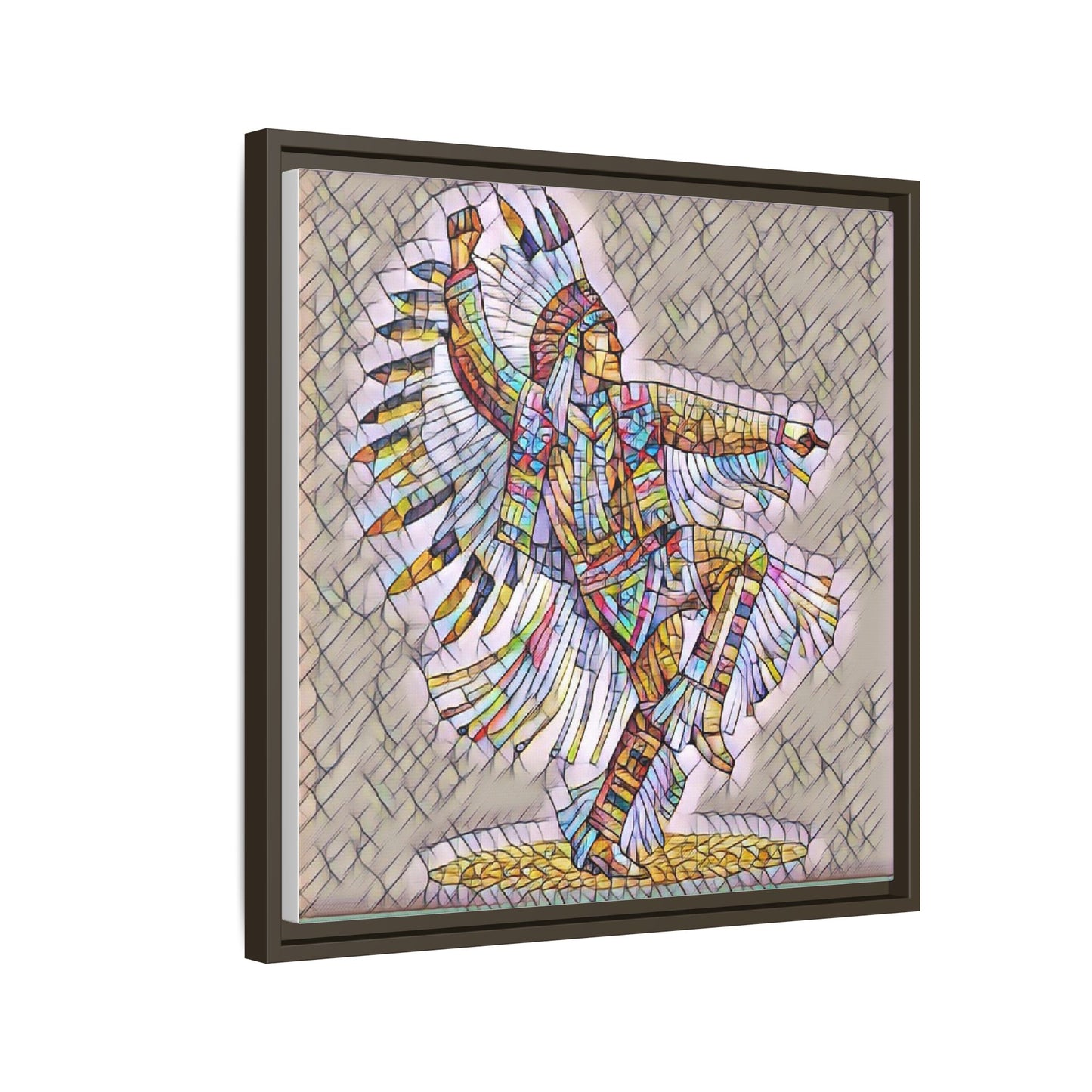 Colorful Native Dancer Framed Canvas Art — Stained Glass Style Wall Decor