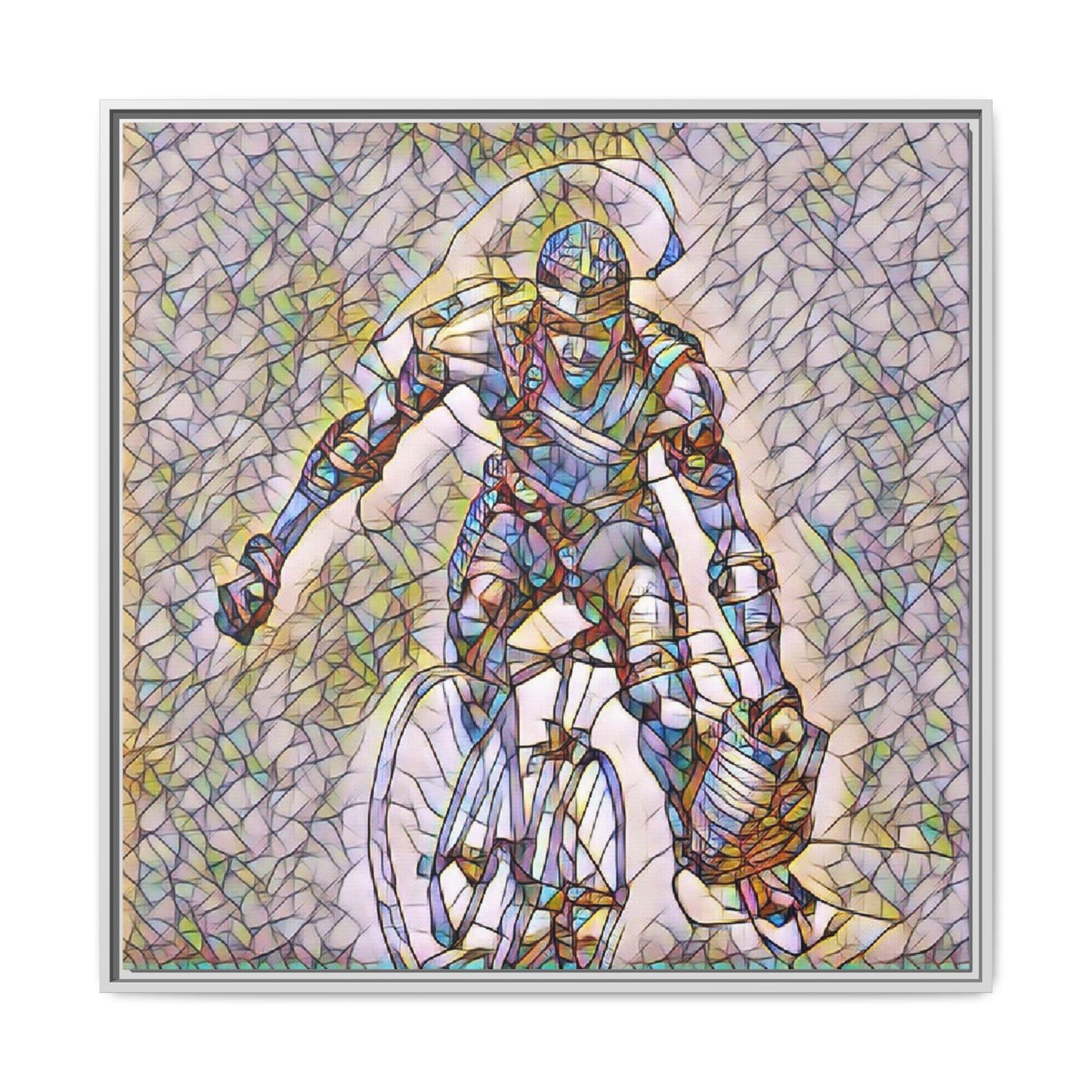 Cyclist Mosaic Matte Canvas Print — Framed Multicolor Cycling Art
