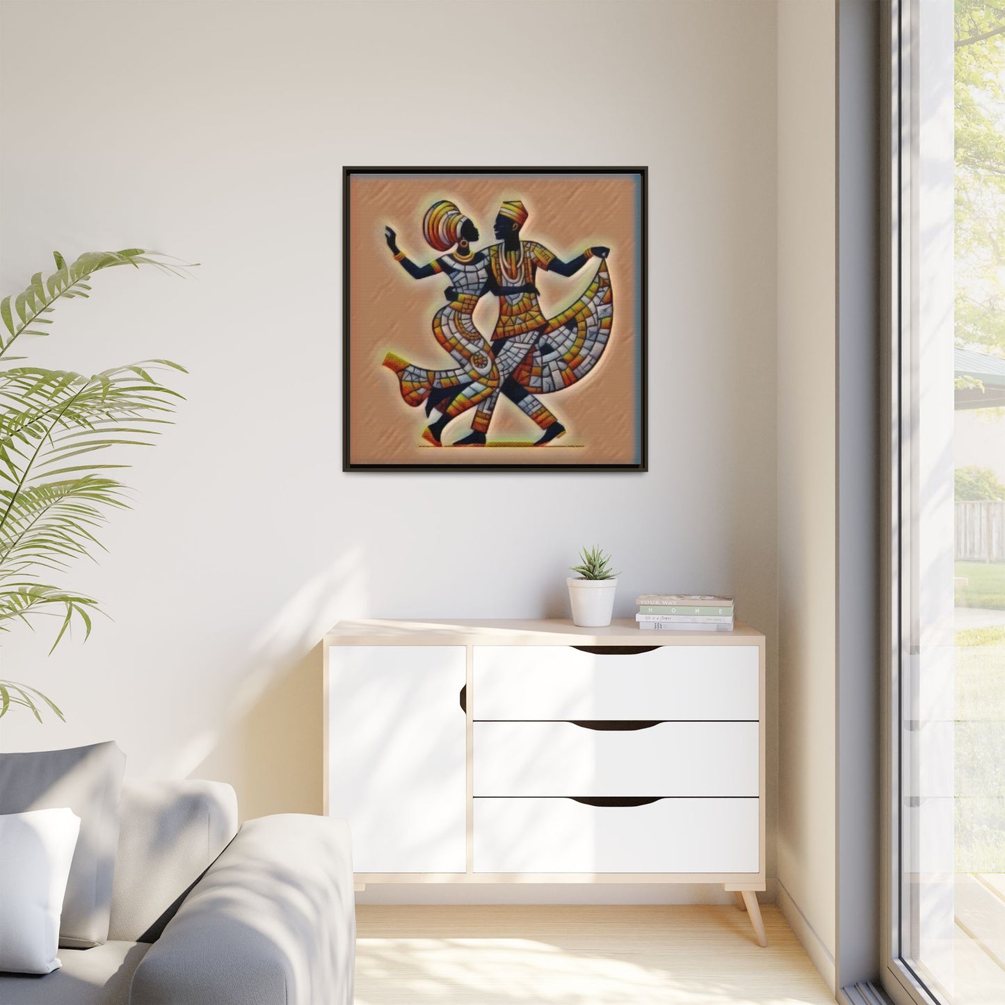 Framed African Dance Mosaic Art Print — Matte Canvas Wall Decor