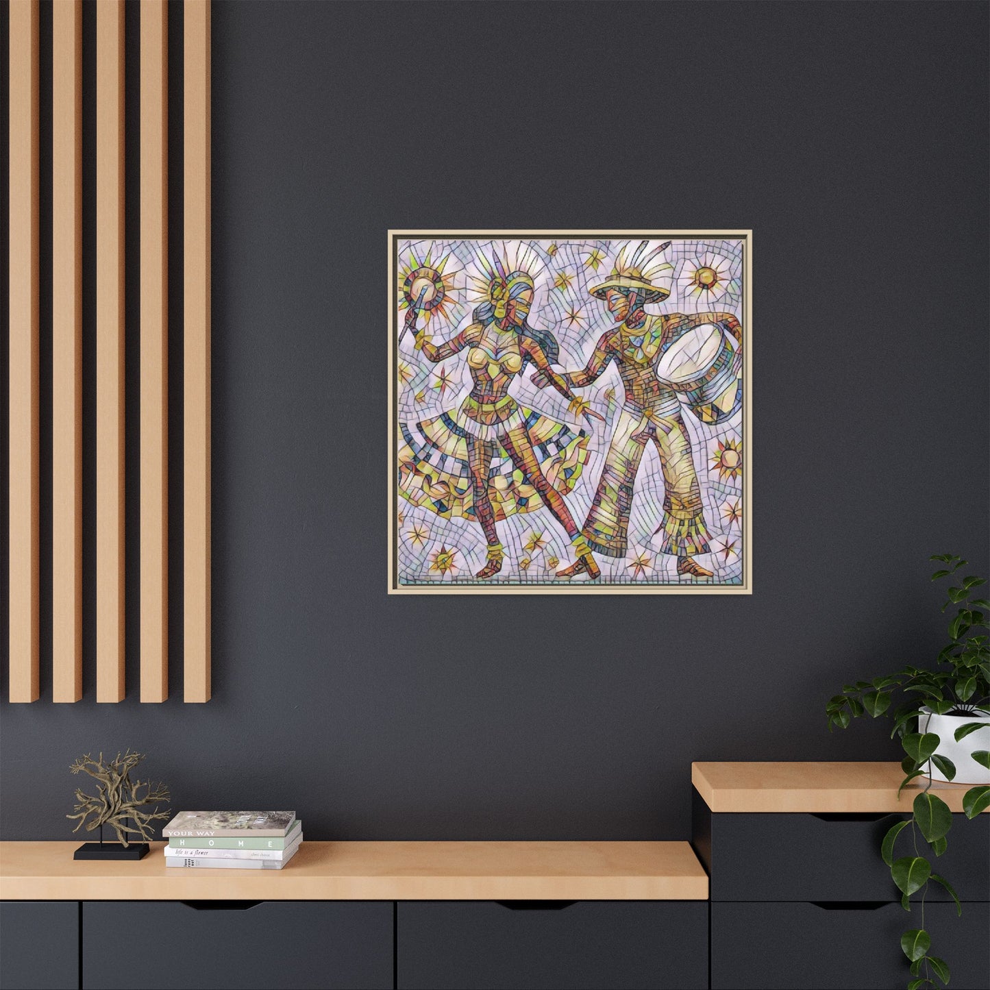 Carnival Dancers Framed Canvas Art — Colorful Samba Rhythm Wall Decor