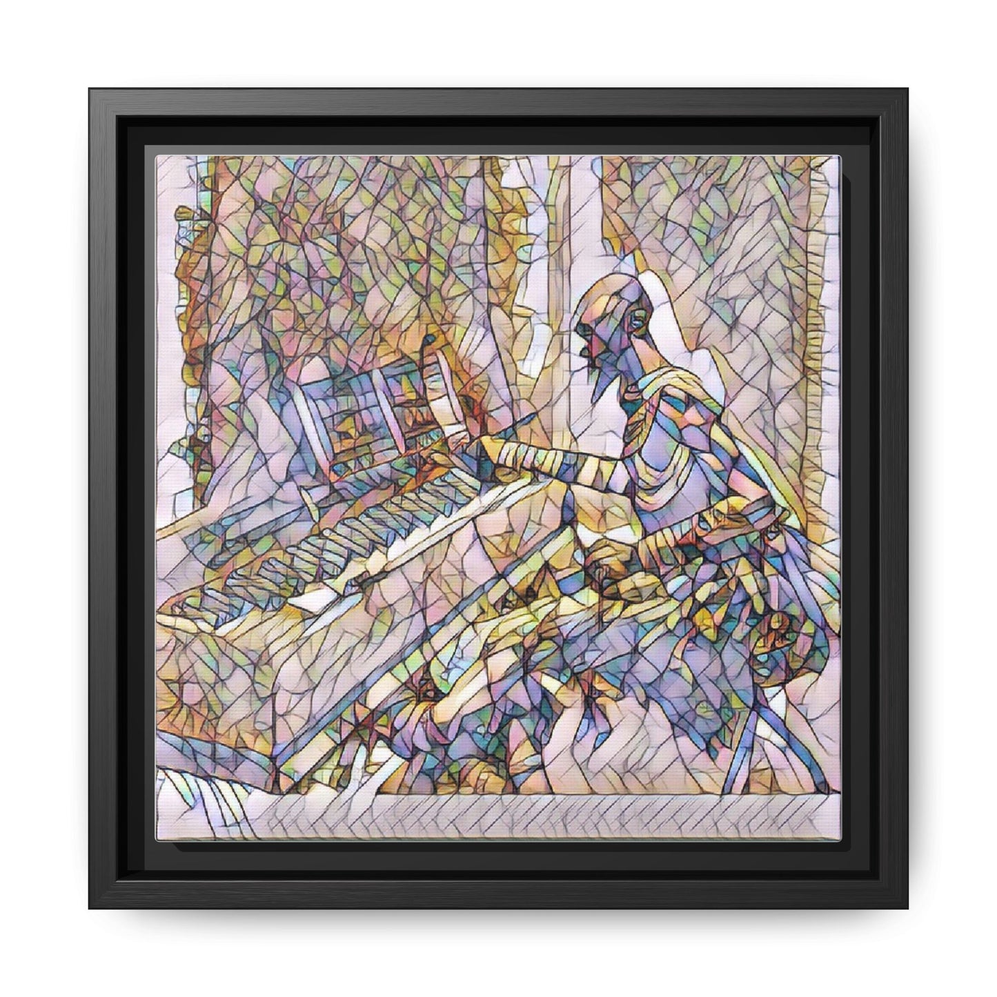 Framed Matte Canvas Art — Colorful Abstract Musician at Piano