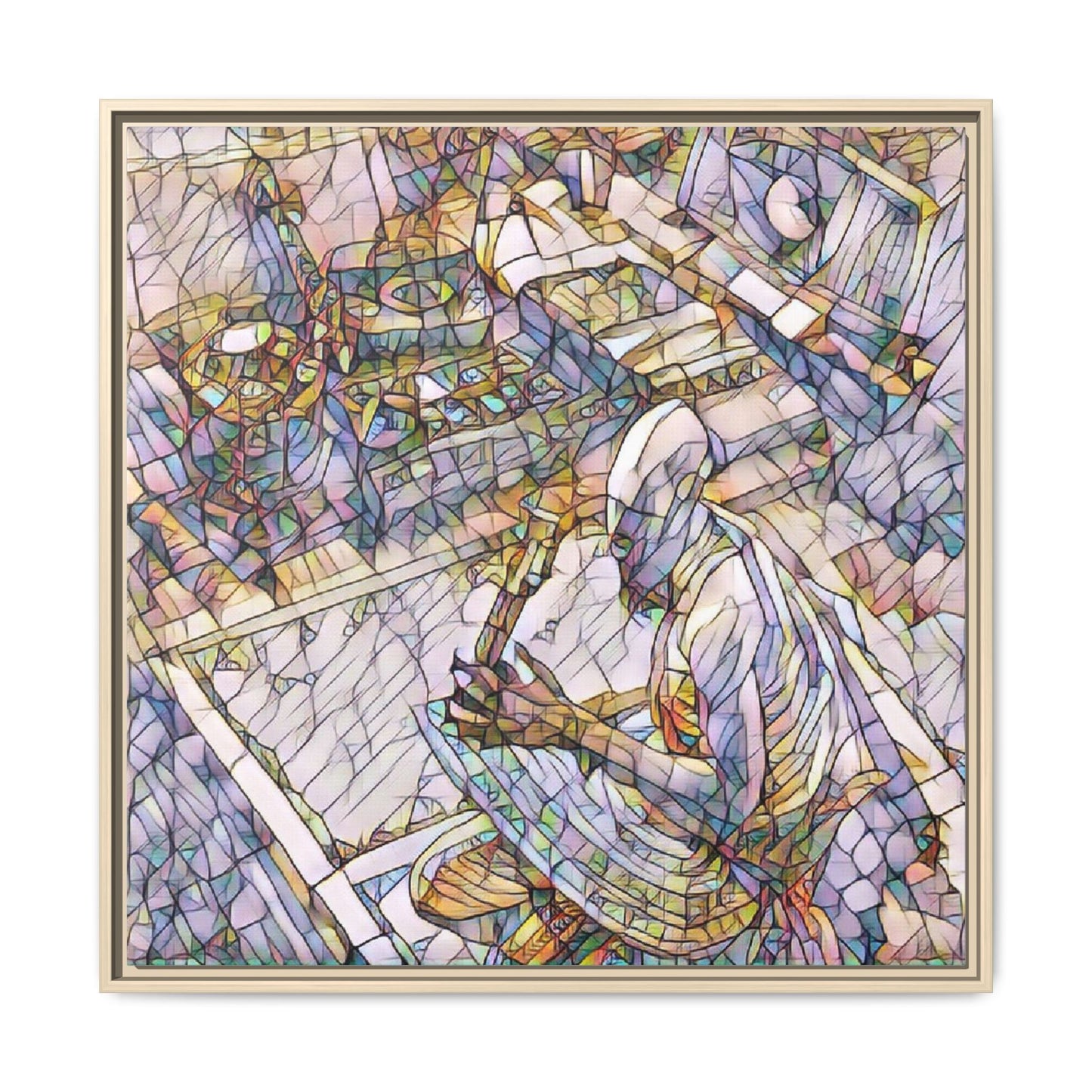 Stained-Glass DJ Matte Canvas Print (Framed) — Colorful Music Room Wall Art