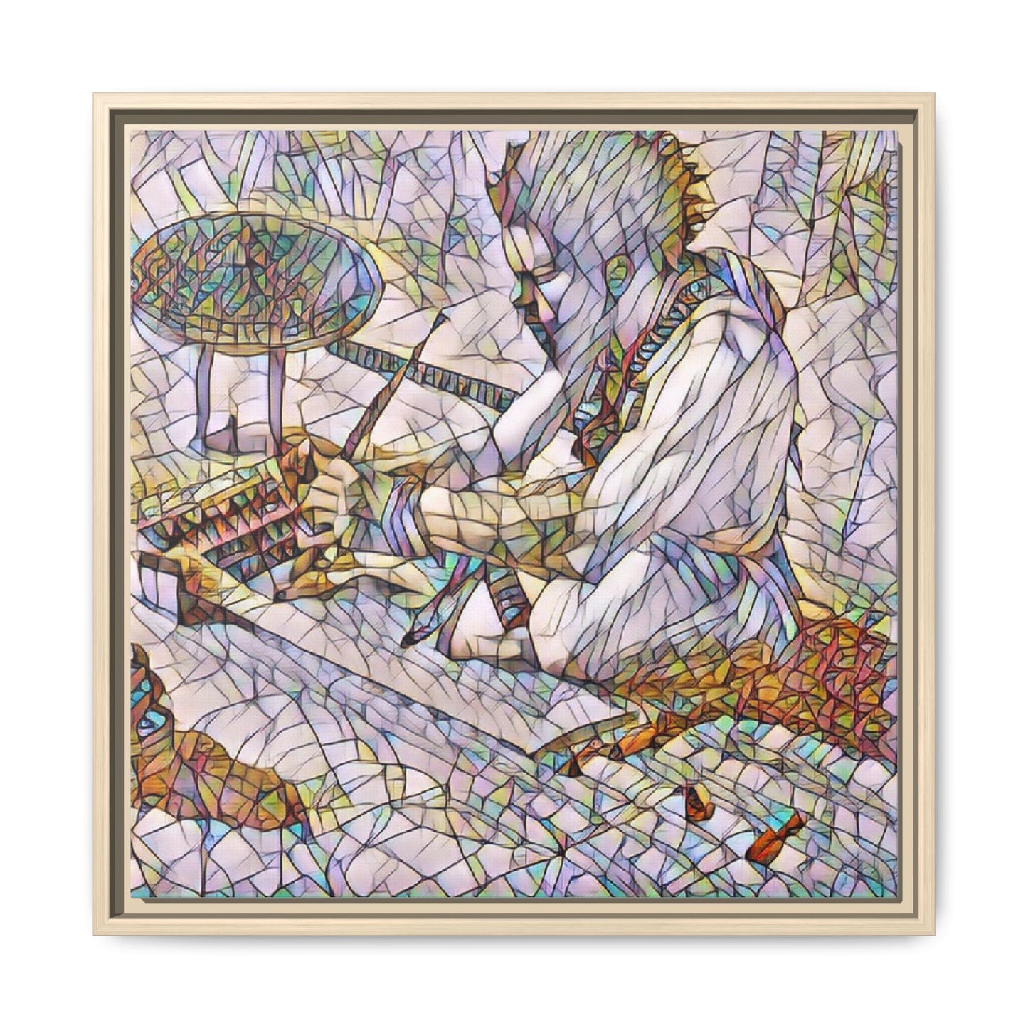 Framed Matte Canvas — Abstract Drummer Mosaic Wall Art