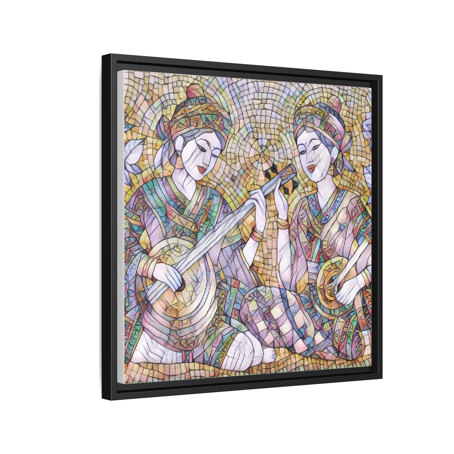 Framed Mosaic Musician Canvas Art — Ethnic Duo Wall Decor