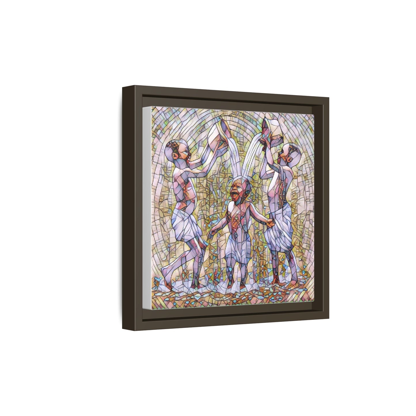 Framed Matte Canvas Art – Joyful Water Dance Family Stained-Glass Print