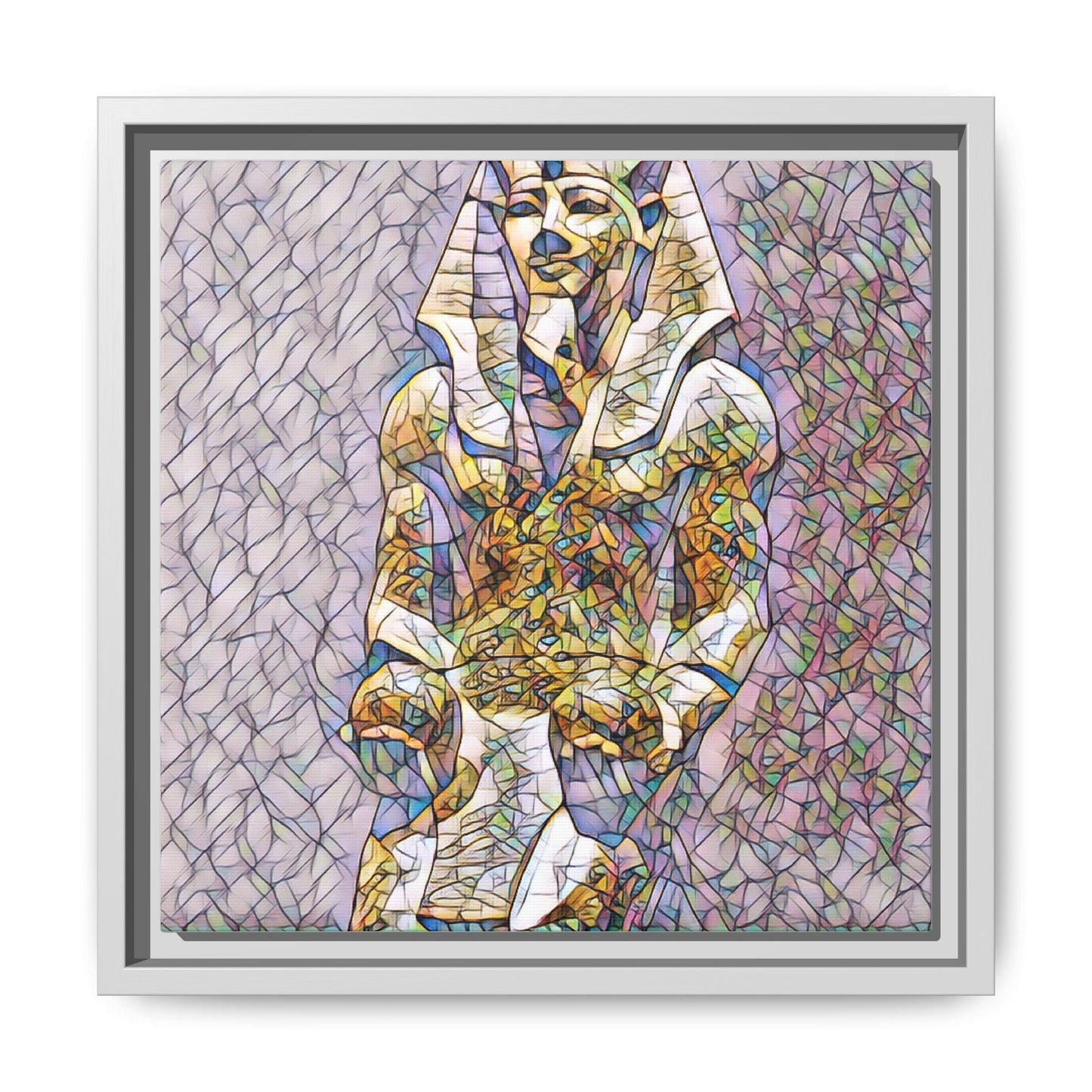 Framed Abstract Pharaoh Matte Canvas Wall Art — Multicolor Egyptian Statue Print