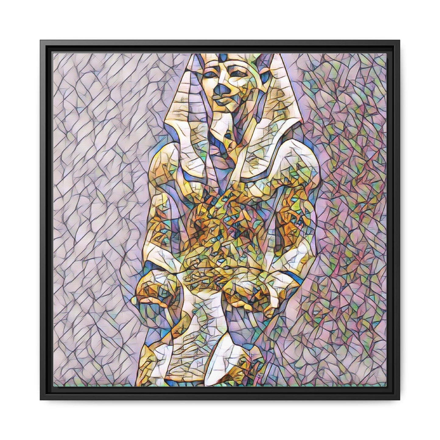 Framed Abstract Pharaoh Matte Canvas Wall Art — Multicolor Egyptian Statue Print