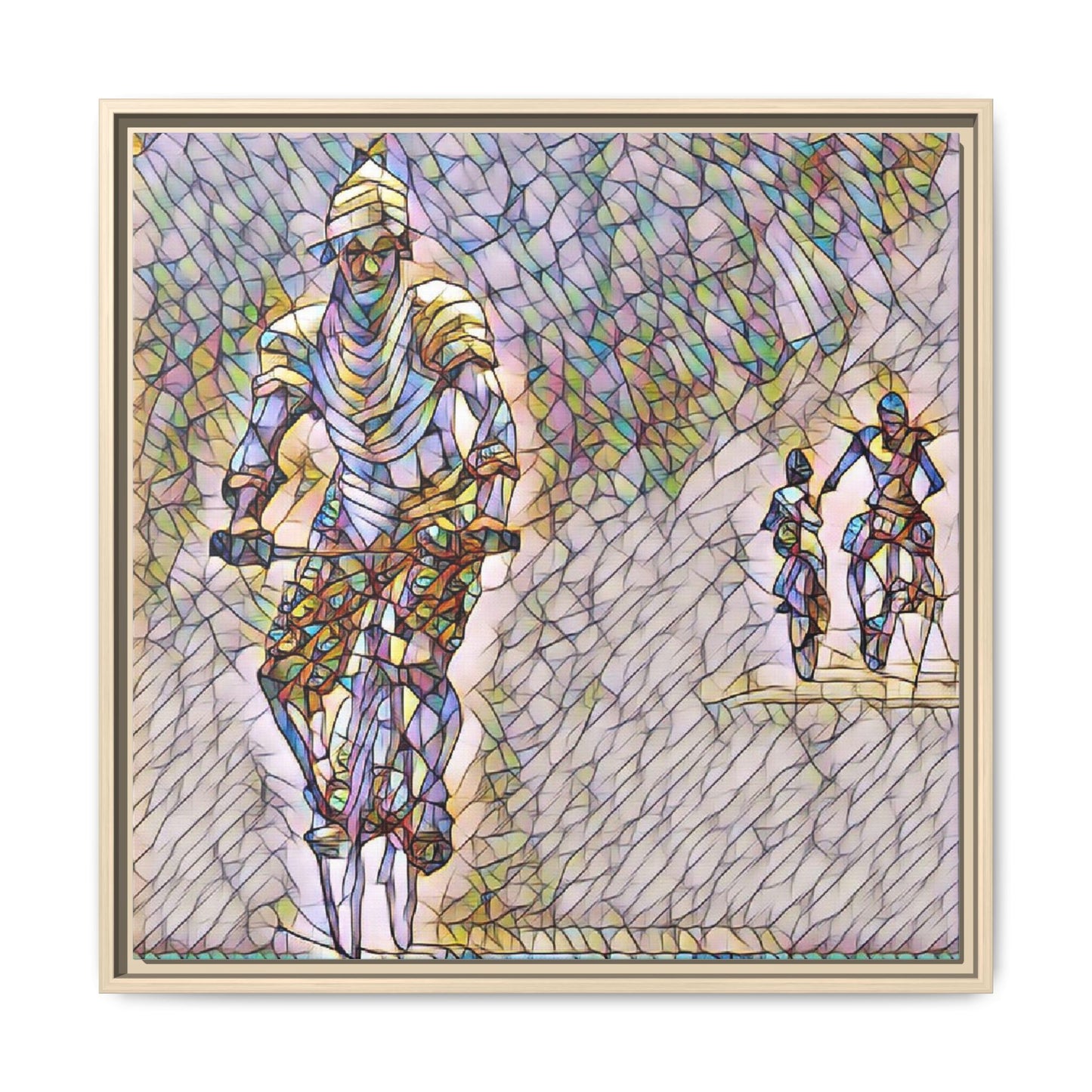 Cyclists Mosaic Matte Canvas Framed Wall Art