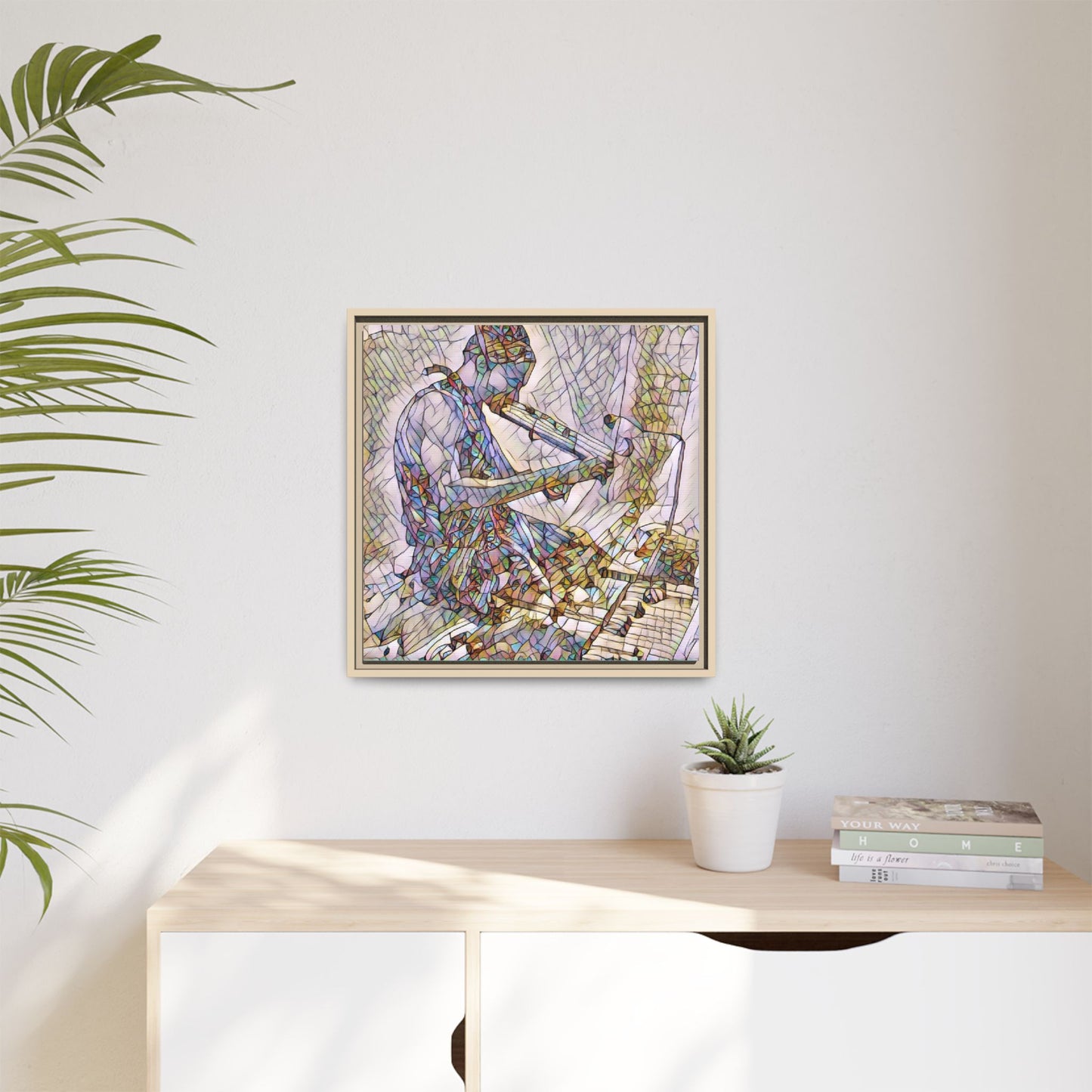 Abstract Violinist Matte Framed Canvas – Colorful Musical Art Print