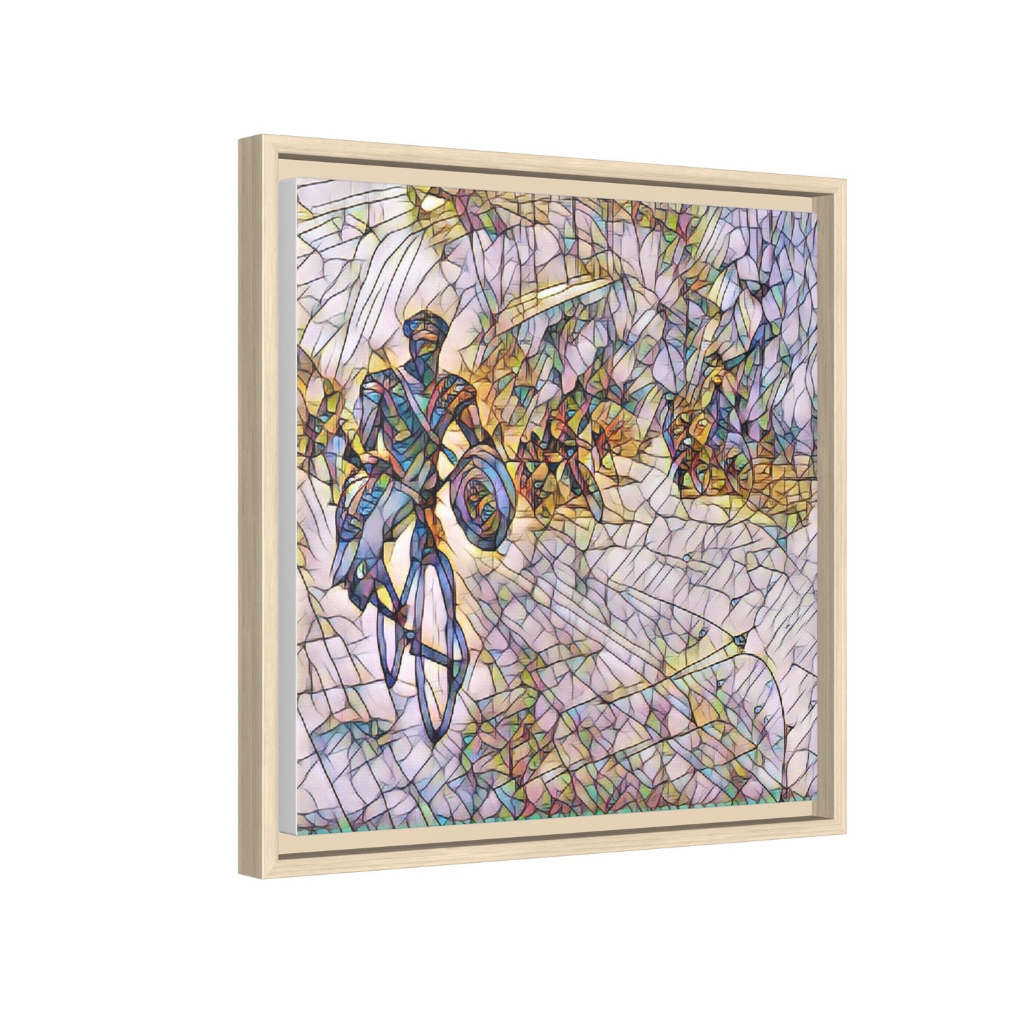 Cyclist Mosaic Matte Canvas Framed Wall Art — Colorful Biking Scene