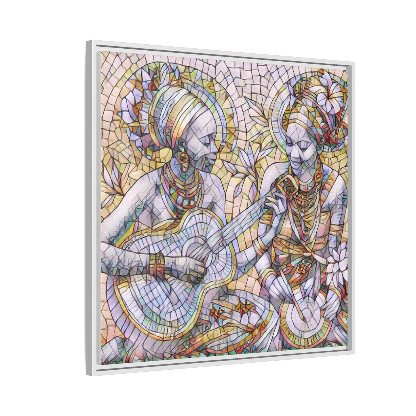 Framed Canvas Art – Colorful Mosaic Musicians Wall Decor