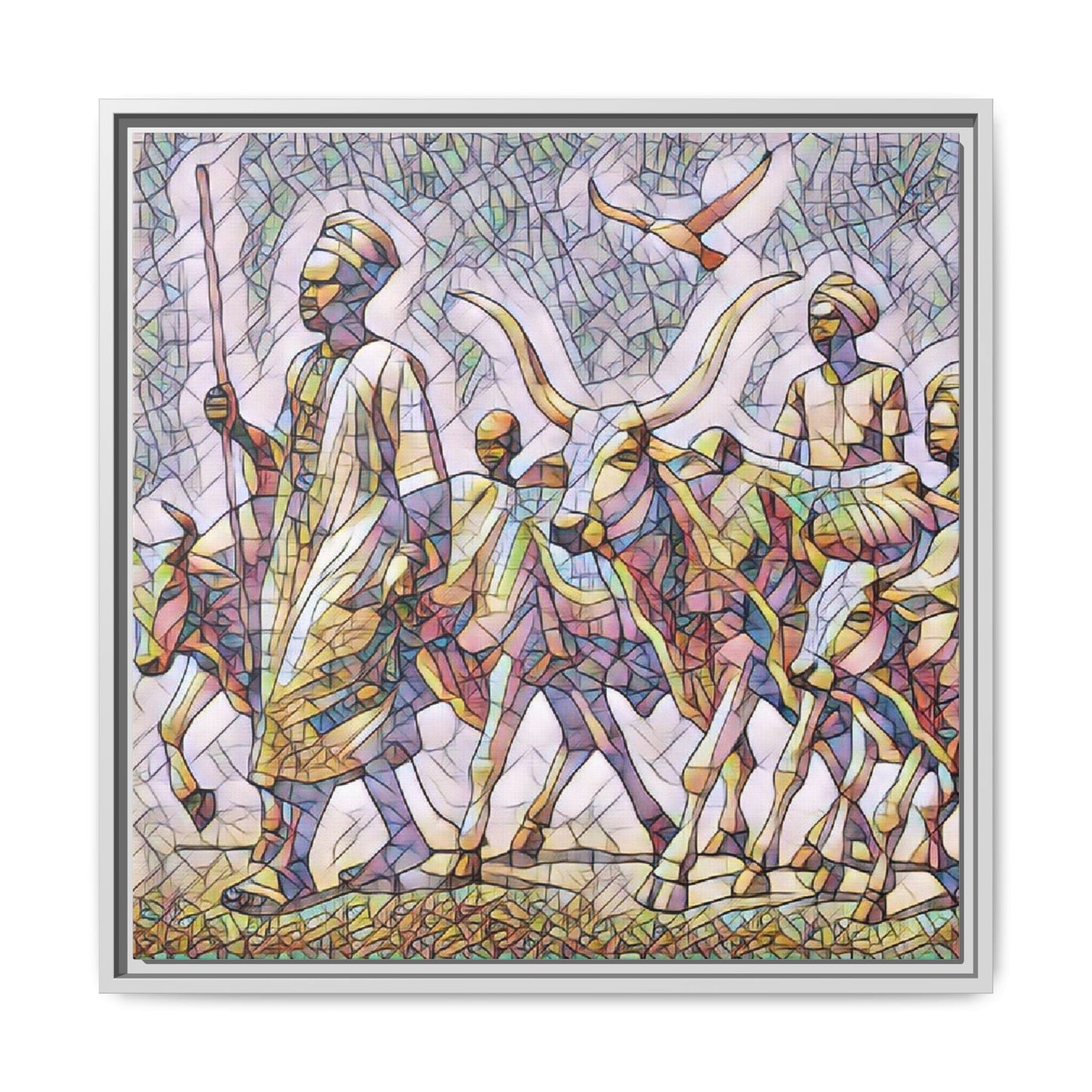 Framed Matte Canvas: Colorful African Herdsmen Art Print