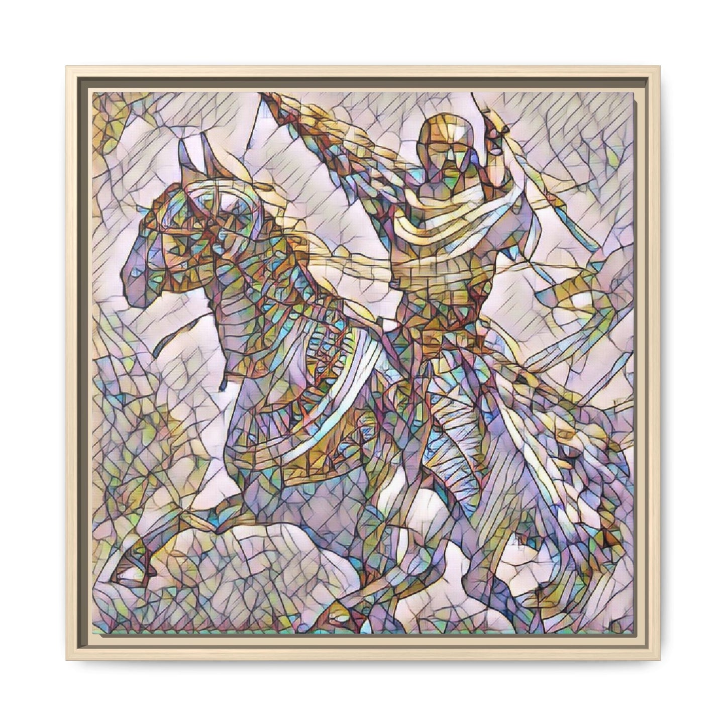 Framed Matte Canvas Print — Stained Glass Knight on Horse Artwork