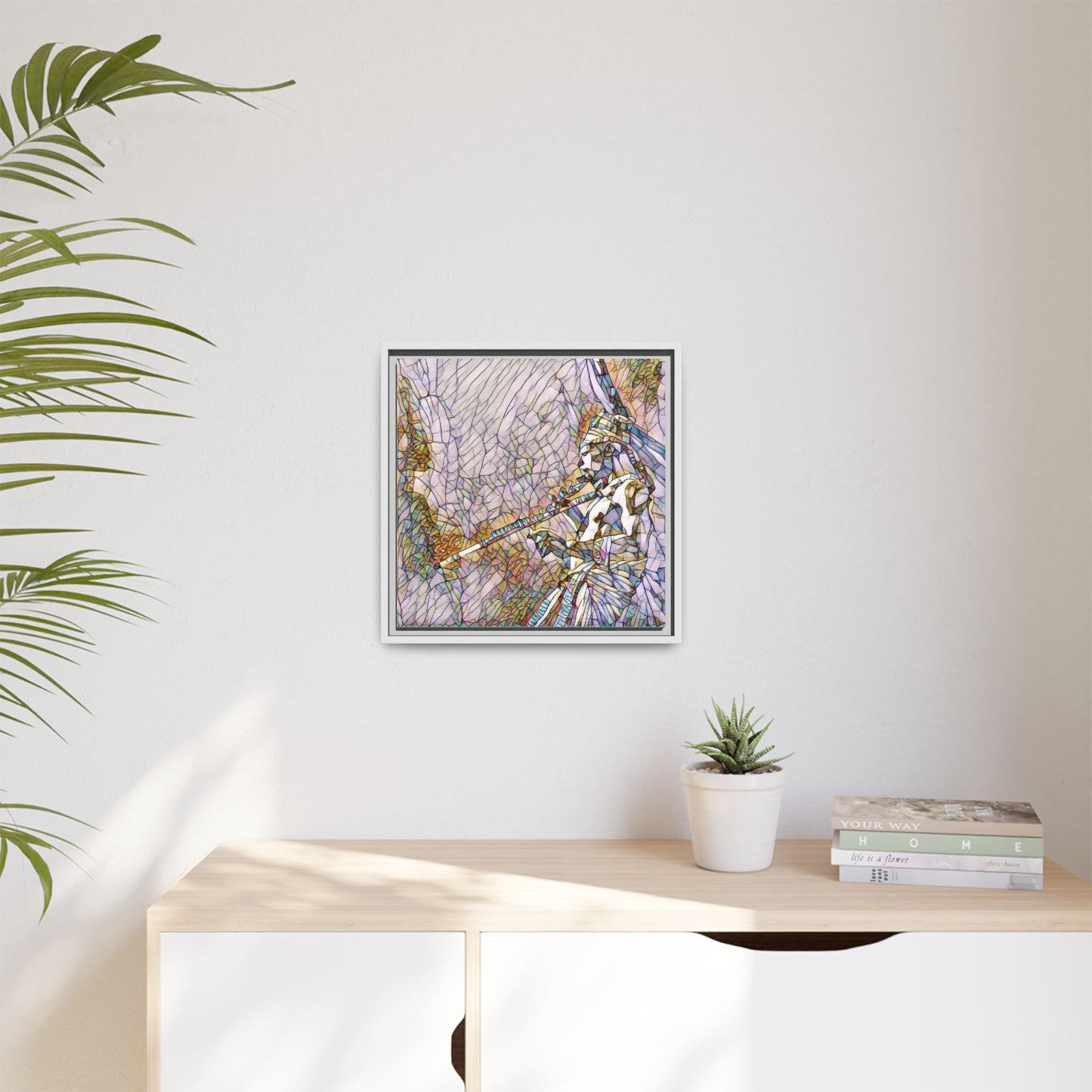 Abstract Tribal Flutist Matte Canvas Framed Wall Art