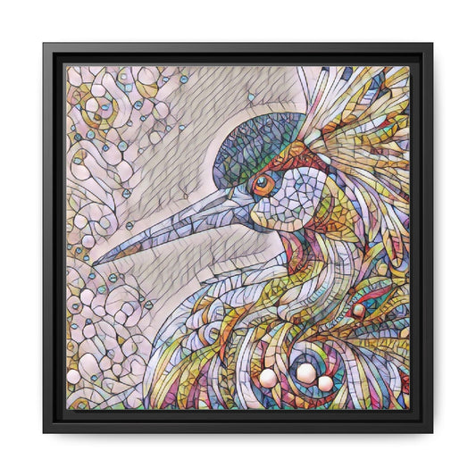 Colorful Stained-Glass Heron Matte Canvas Framed Wall Art