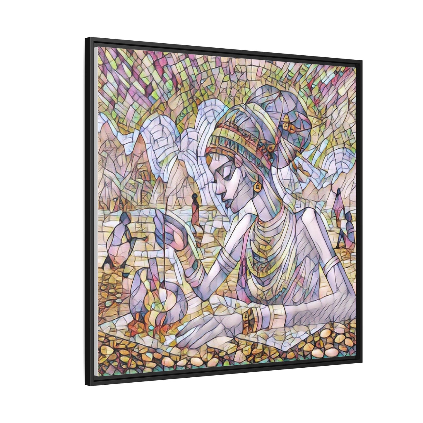 Framed Matte Canvas Art — Mosaic-Inspired Egyptian Woman Illustration