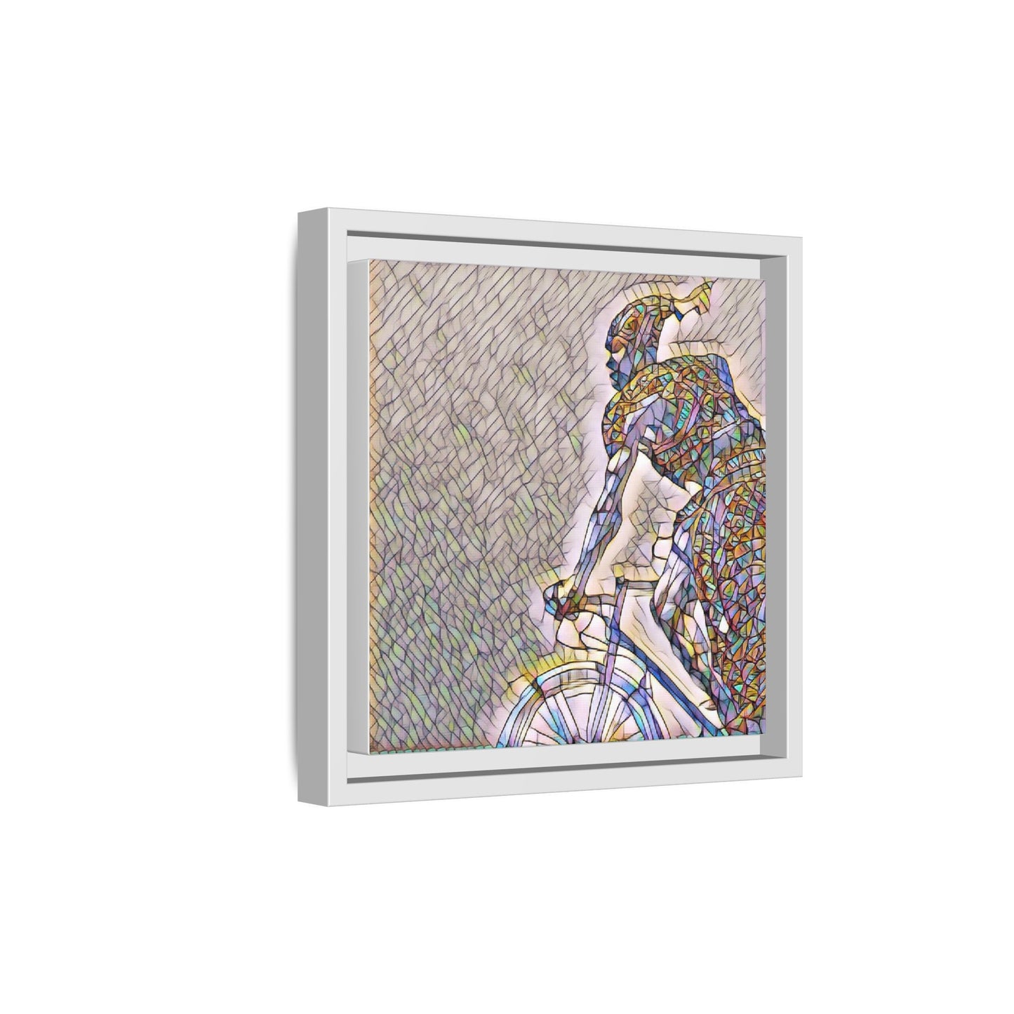 Cyclist Mosaic Matte Canvas Print — Framed Multicolor Bike Art