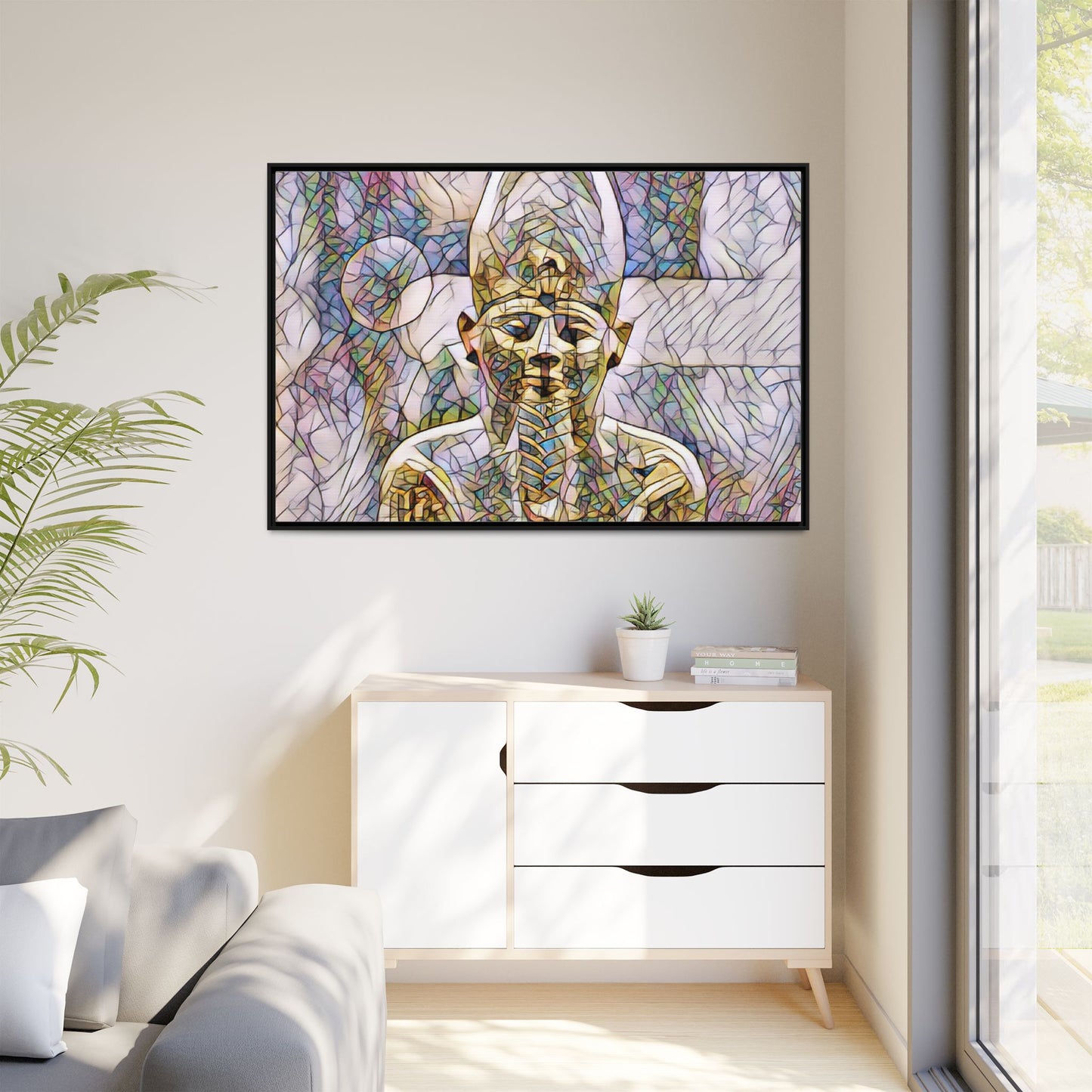 Egyptian Pharaoh Stained-Glass Style Matte Canvas Print, Framed