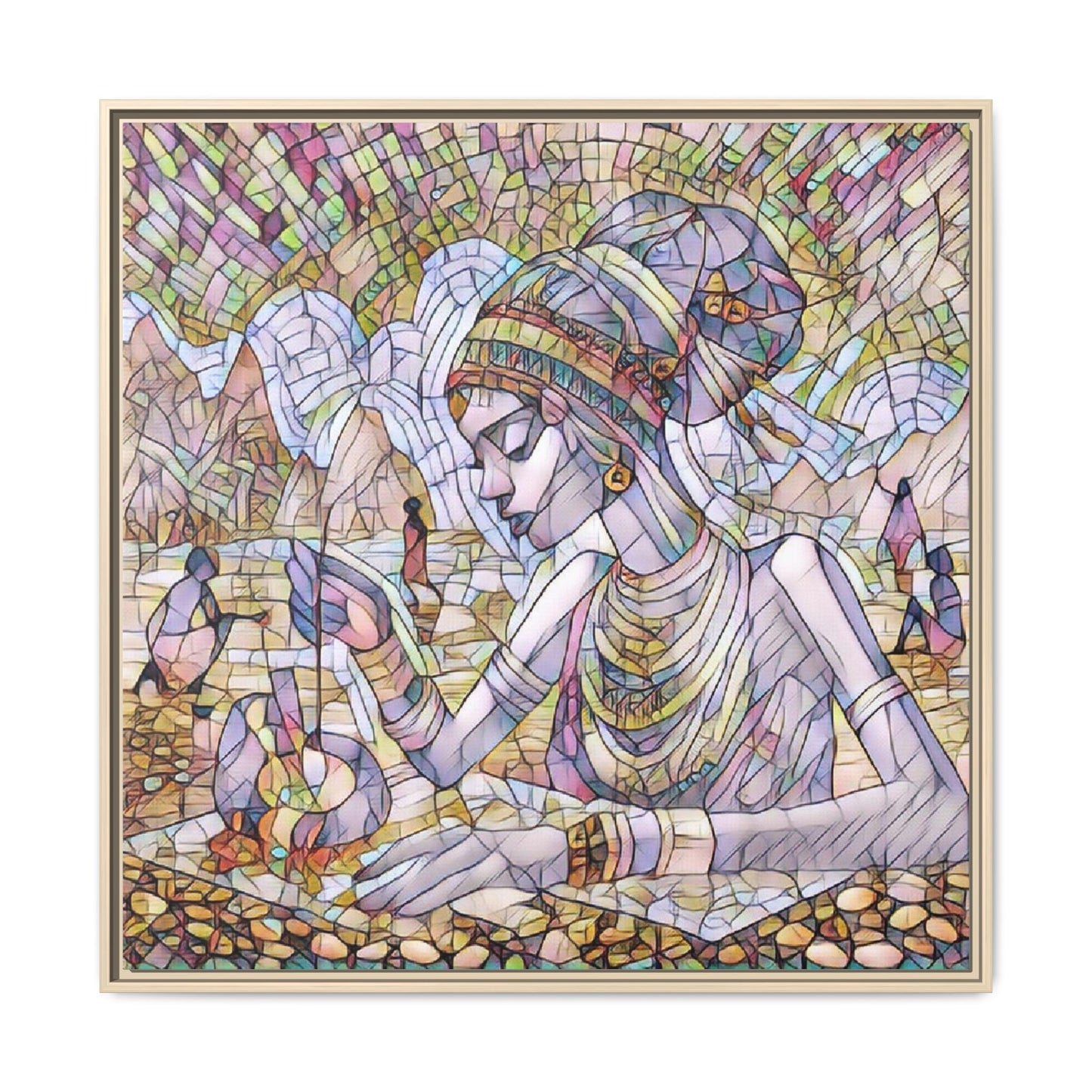 Framed Matte Canvas Art — Mosaic-Inspired Egyptian Woman Illustration