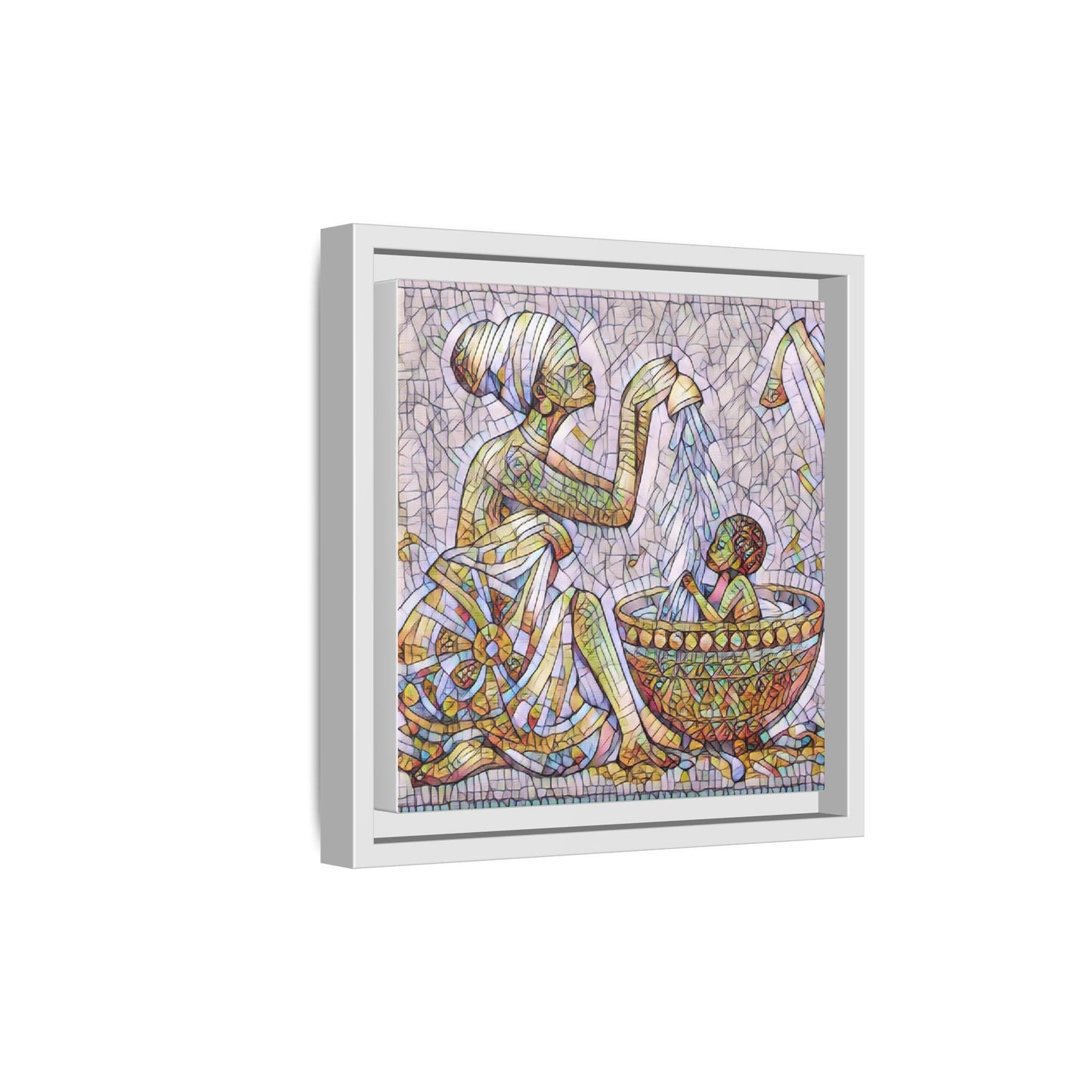 African Mother and Child Mosaic Matte Canvas (Framed)
