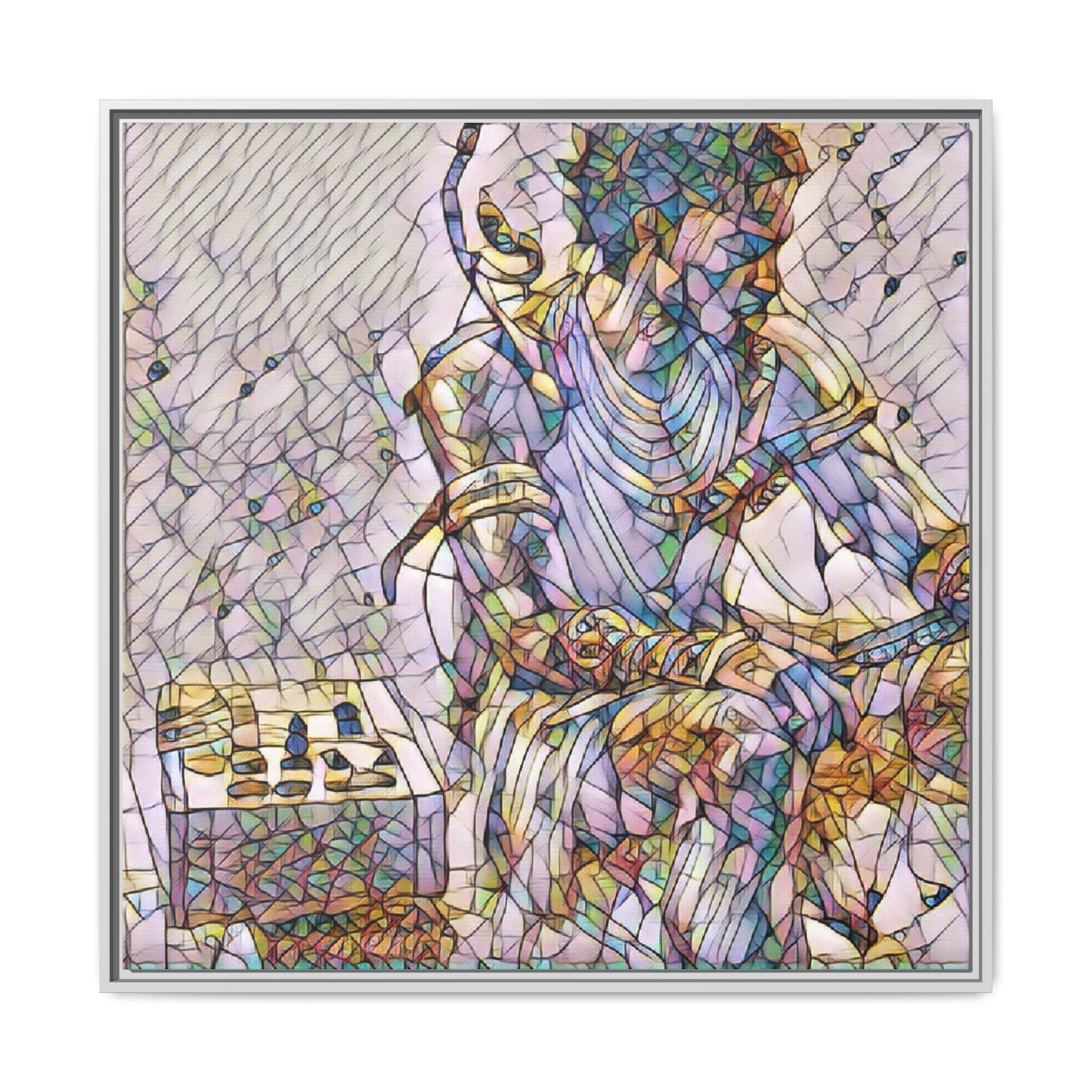 Framed Matte Canvas Art — Abstract Stained-Glass Chess Player