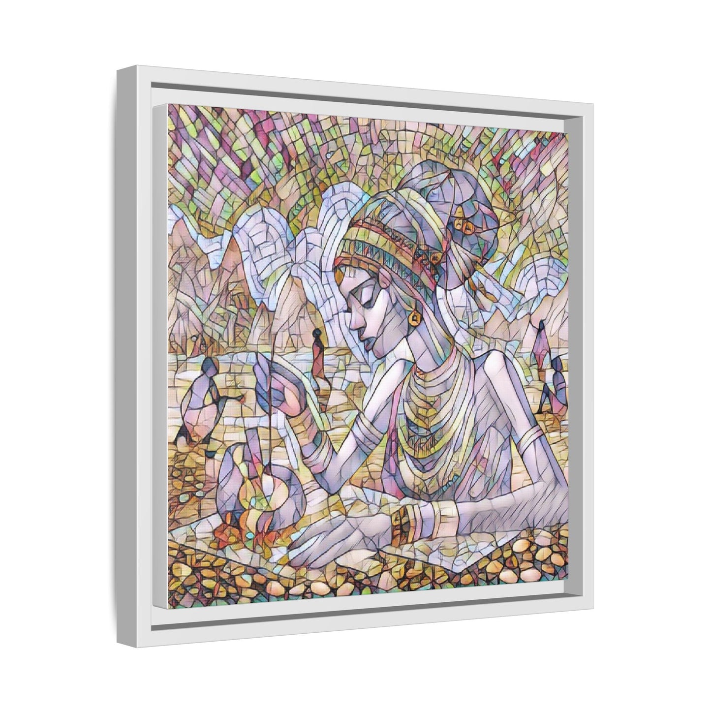 Framed Matte Canvas Art — Mosaic-Inspired Egyptian Woman Illustration