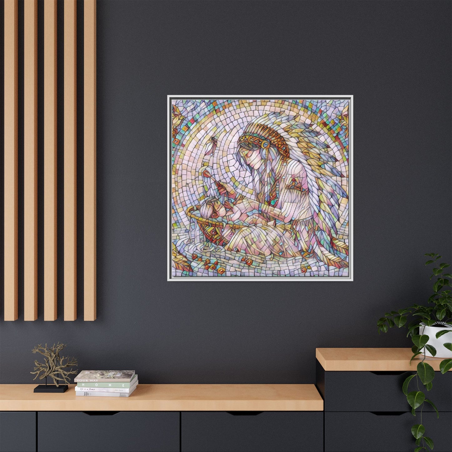 Framed Mosaic Native Mother & Child Matte Canvas Art