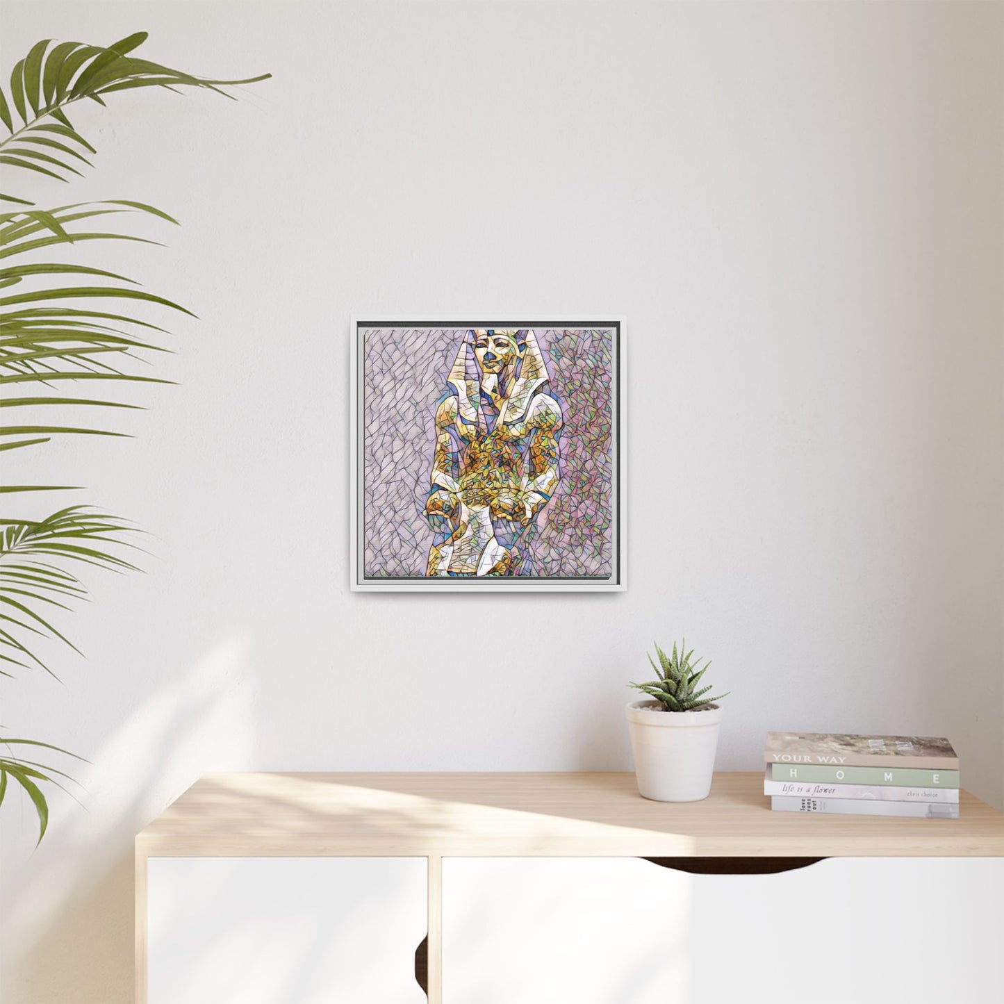 Framed Abstract Pharaoh Matte Canvas Wall Art — Multicolor Egyptian Statue Print
