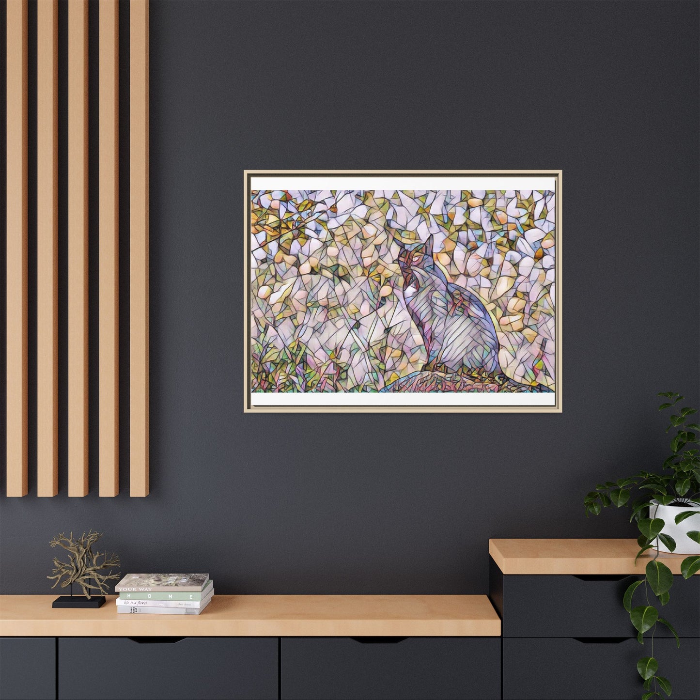 Framed Canvas Art - Stained Glass Heron Nature Print