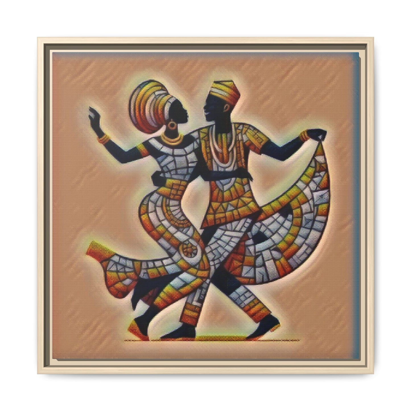 Framed African Dance Mosaic Art Print — Matte Canvas Wall Decor