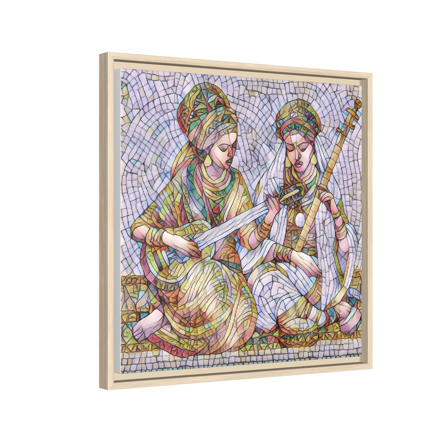 Framed Mosaic Art Print — Two Women Playing Lutes (Matte Canvas)