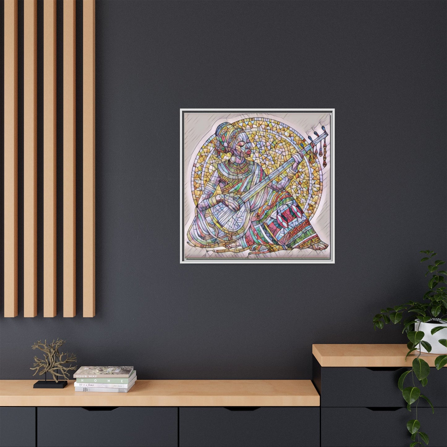 Framed Canvas Art - Colorful Mosaic Musician Wall Decor