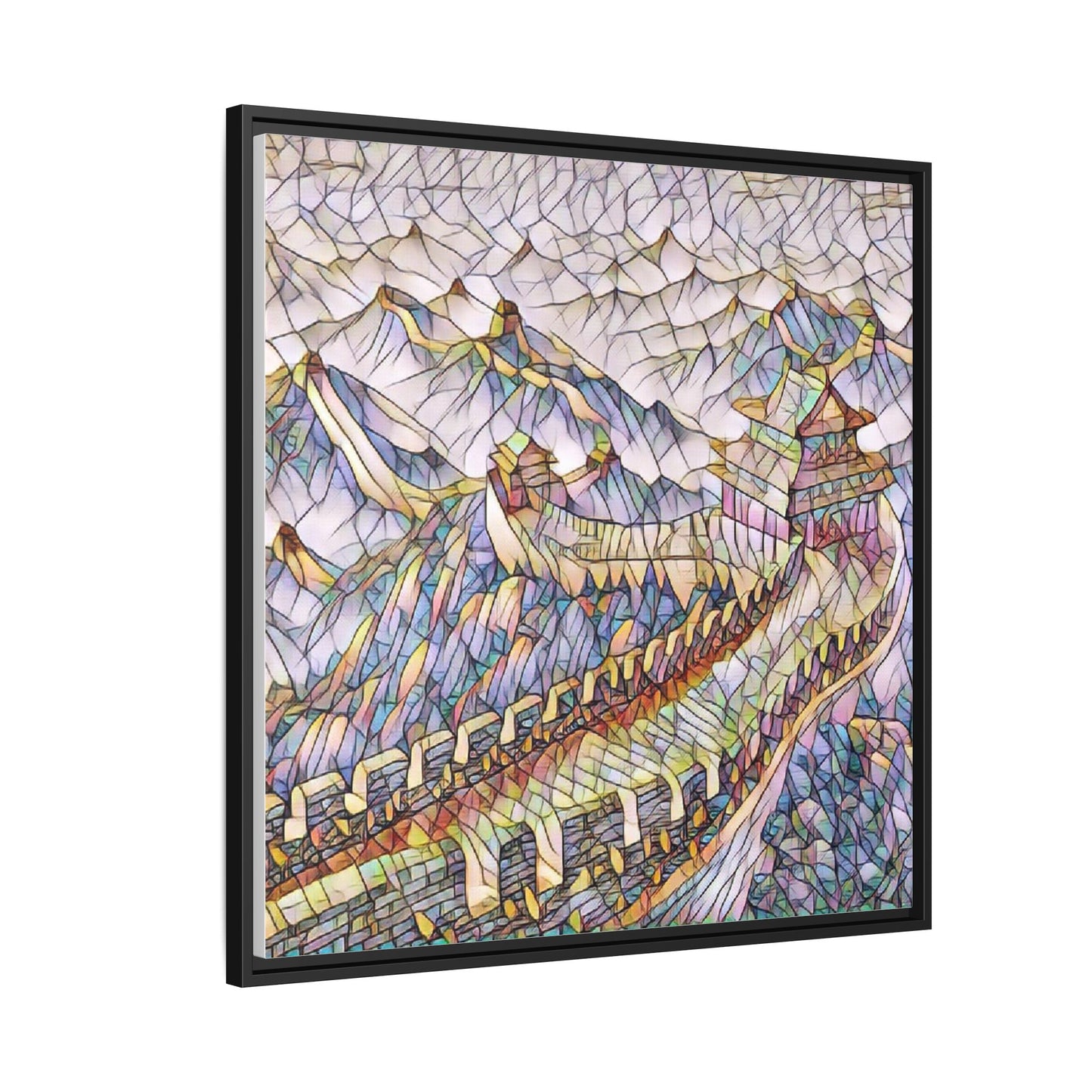 Stained-Glass Great Wall Matte Framed Canvas Print