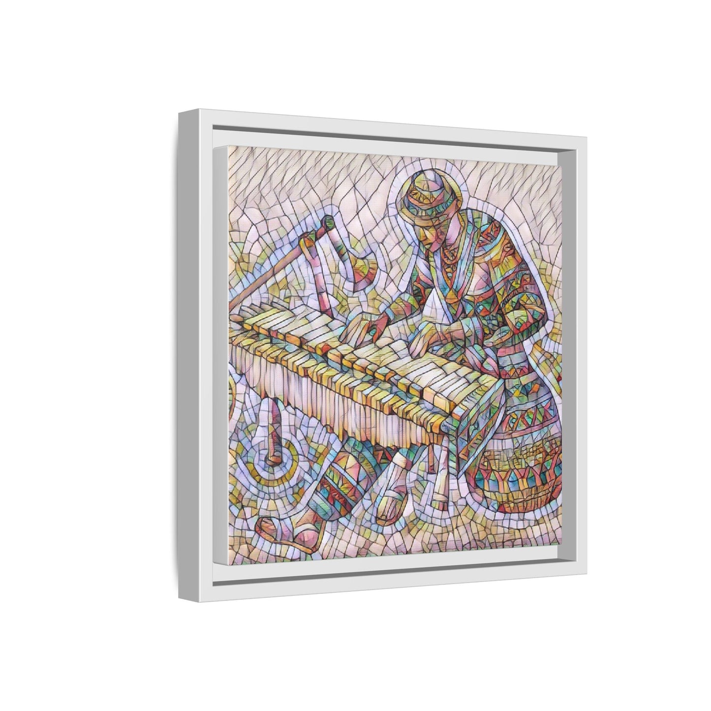 Framed Canvas Art - Colorful Mosaic Vibraphone Musician Print