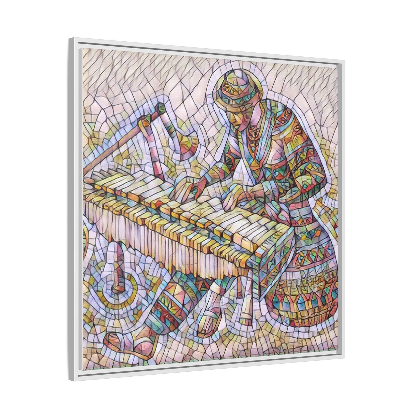 Framed Canvas Art - Colorful Mosaic Vibraphone Musician Print