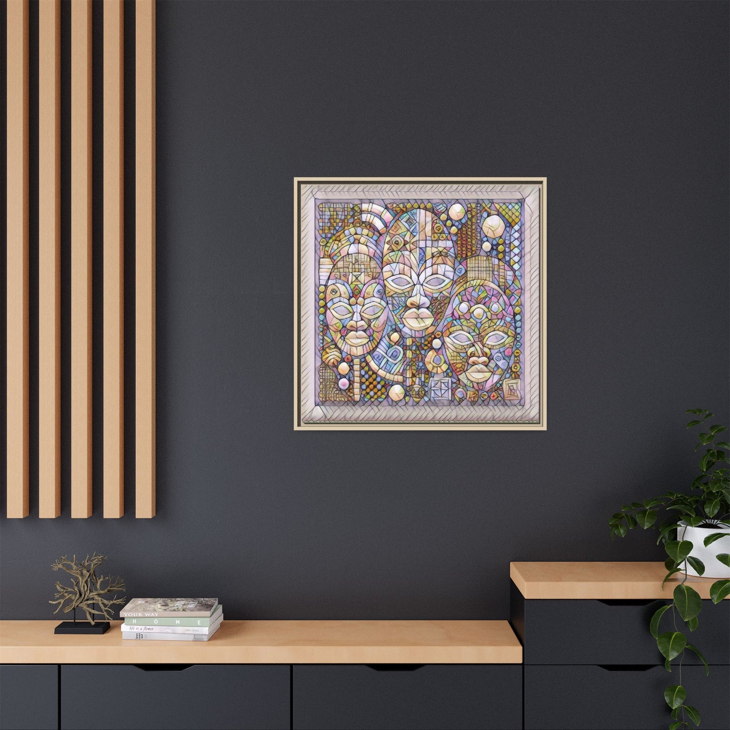 Abstract African Mask Art — Framed Matte Canvas Wall Art
