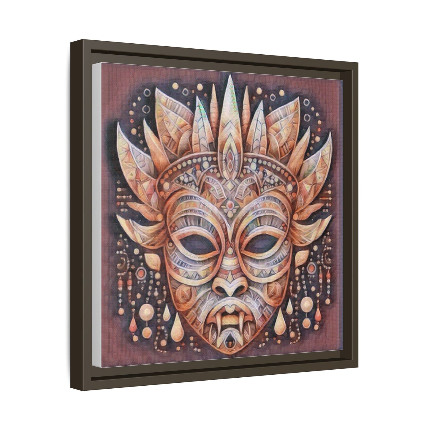 Tribal Sun Mask Framed Canvas Art — Boho Ethnic Wall Decor